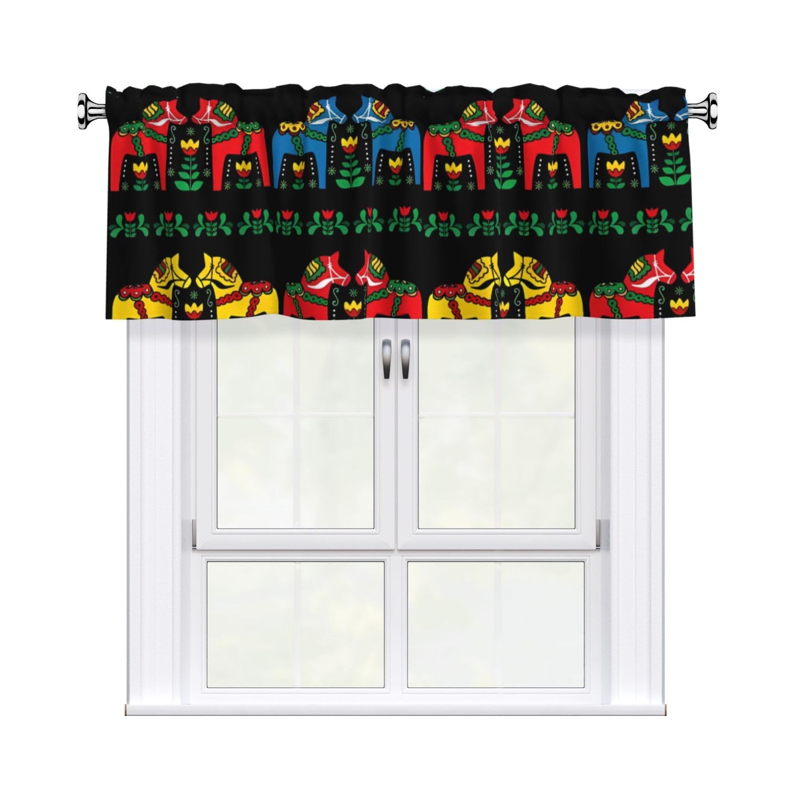 YYHHAOFA Runner Swedish Dala Horse Folk Prints Durable Kitchen Window Layer – 54x18 Inch 100% Polyester Valance with Precision Construction