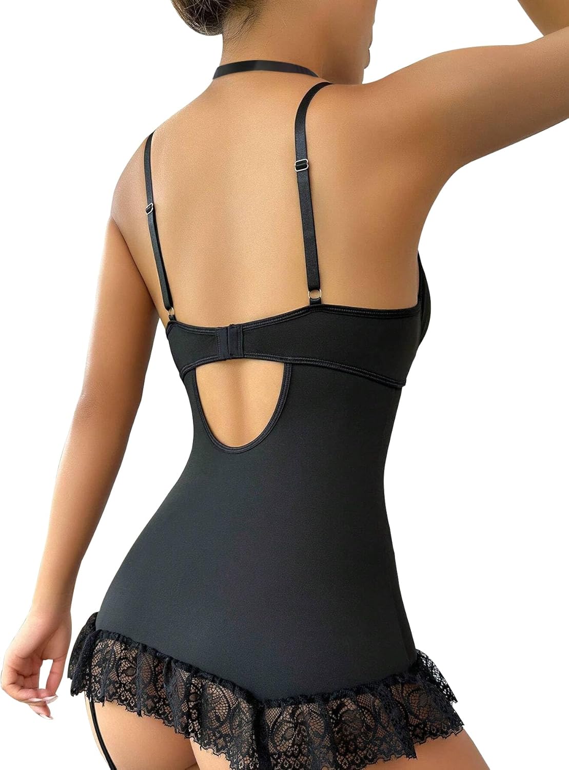 Lilosy Sexy Stocking Garter Belt Bows Floral Lace Babydoll Corset Push Up Teddy Lingerie Set with Panty - Image 2