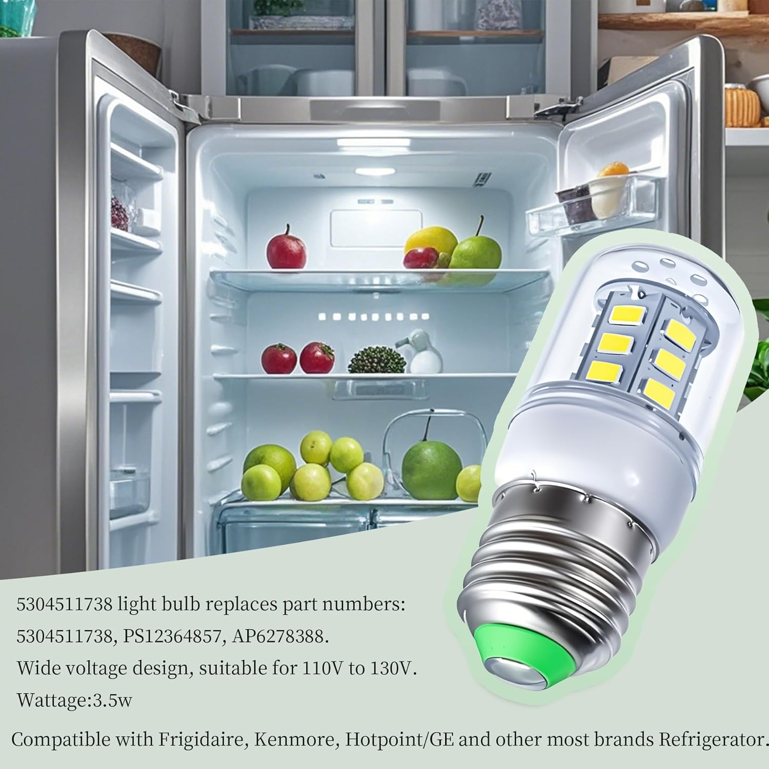 5304511738 KEI D34L Refrigerator Bulb Replacement for Electrolux Kenmore Frigidaire Refrigerator Replace PS12364857 AP6278388 4584444 110V-3.5W (White Light 2 pcs)
