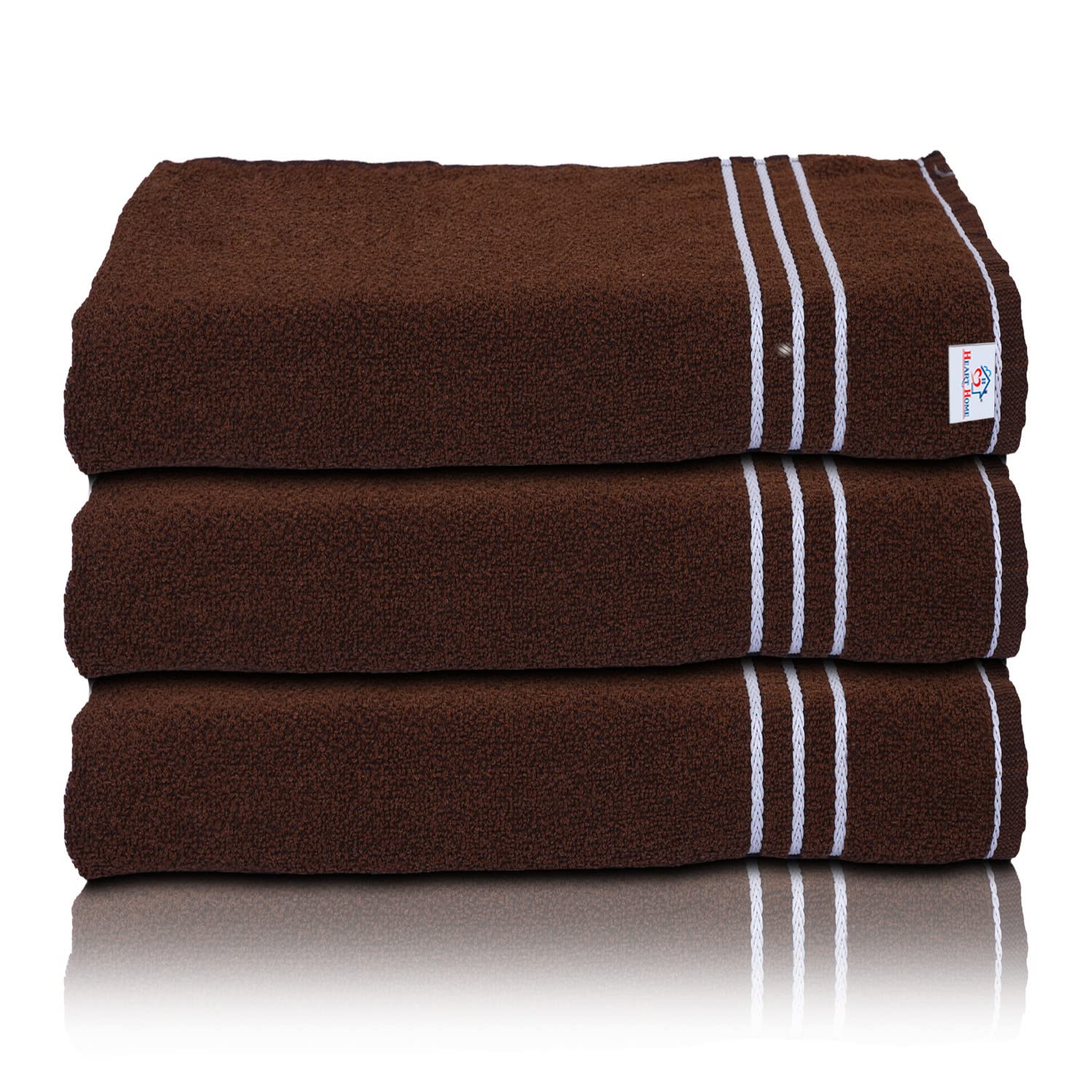 Heart Home Three Stripes Design Super Absorbent Cotton Hand Towel|Face Towel for Men,Women & Kids,Pack of 3 (Brown)
