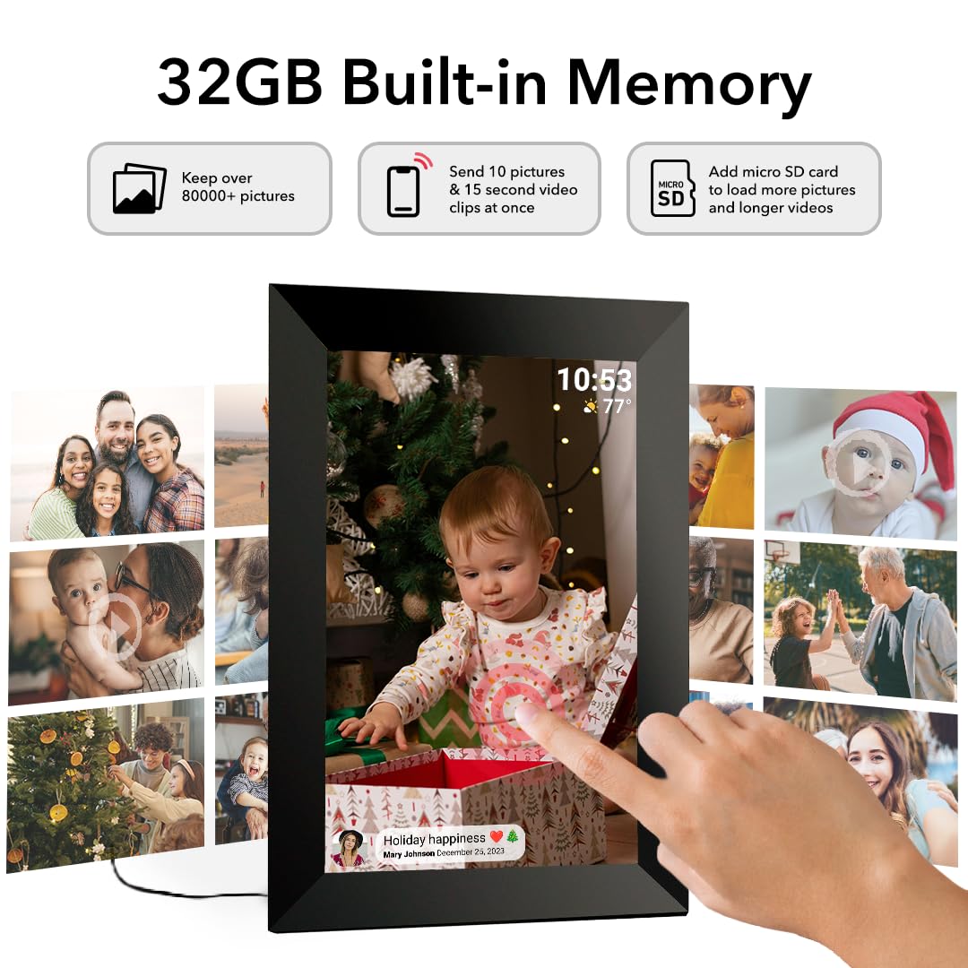Cadre photo numérique WiFi de 10,1", écran tactile IPS HD, clips vidéo et diaporama, rotation automatique, support mural, envoie des photos instantanément depuis n'importe quel
