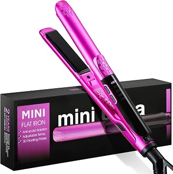ORYNNE Mini Flat Iron 1/2 Inch with 5 Adjustable Temps for Short Hair | Ceramic Small Hair Straightener for Short Hair, Bangs, Beard, Pixie, Edge - Dual Voltage Travel Curling Iron, Auto-Off