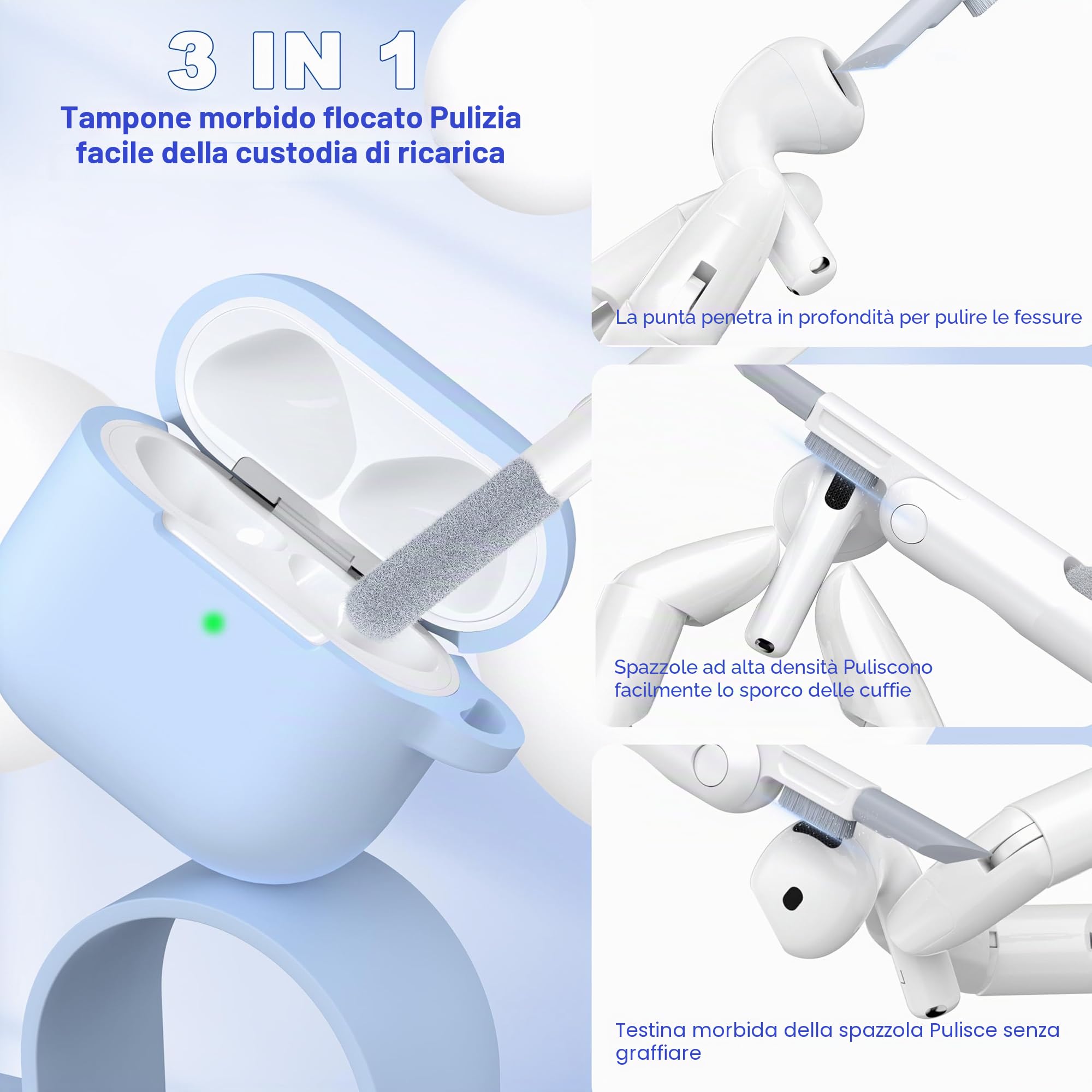 Custodia AirPods 4 2024 Silicone Morbido Grado Militare con Portachiavi Azzurro Cielo