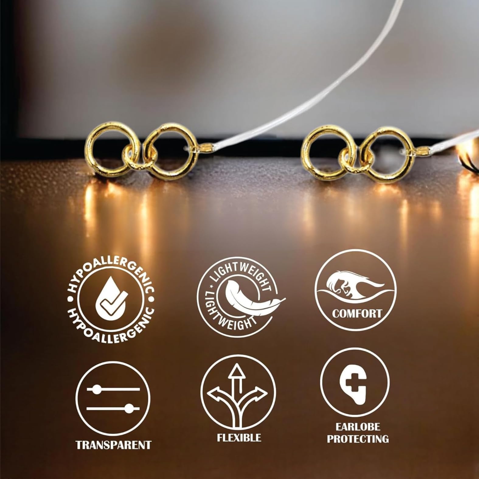 Solitude (2 Pair Chain with 50 Patches) Ear Chain Transparent Stretchable Rubber Antique Earchain | Champaswaralu for Women and Girls | Invisible Kaan Chain for Heavy Earrings with Support Patch - Image 7 thumbnail