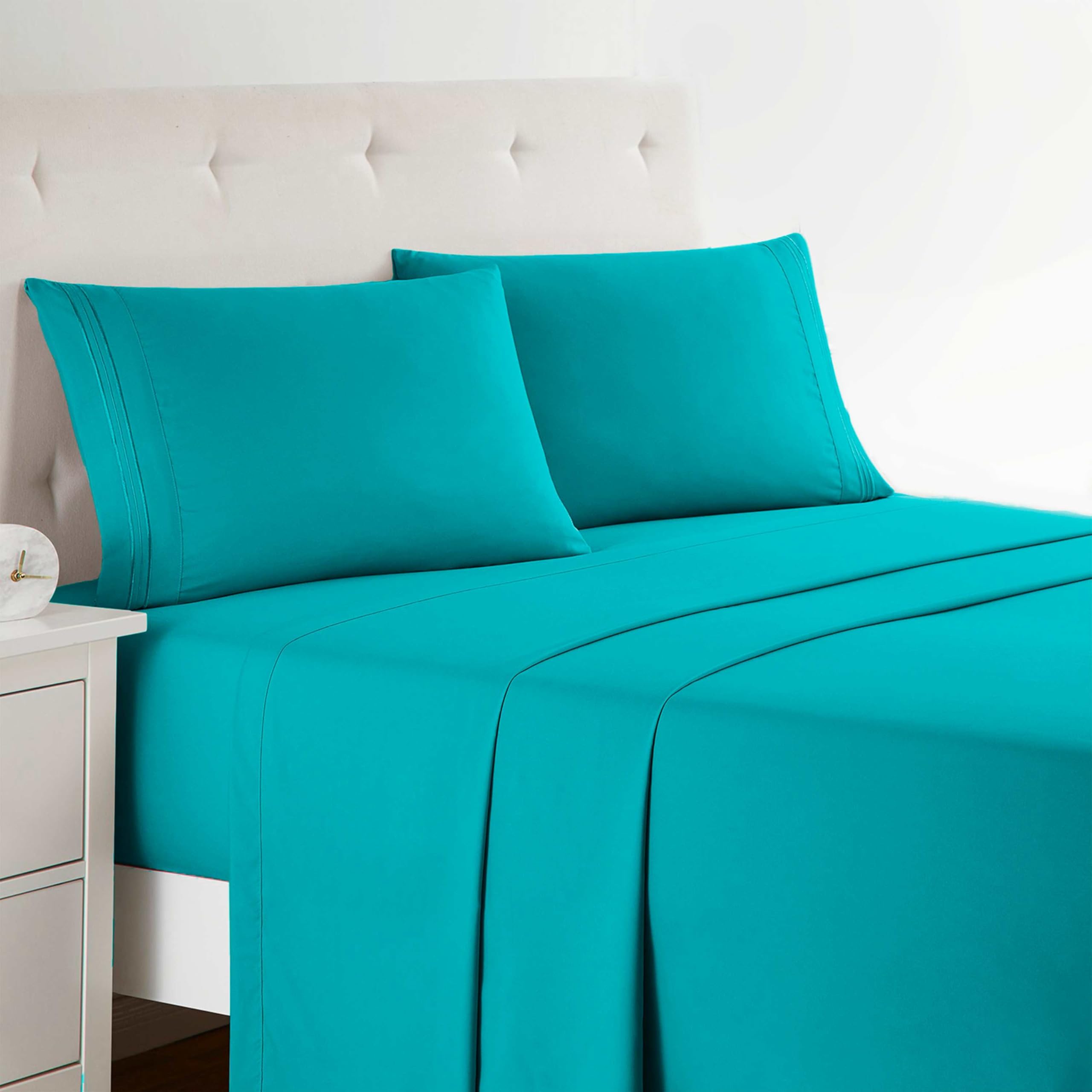 Clara Clark Bed Sheets, Premier 1800 Series 4 Piece Bed Sheet Set, Deep Pocket, Wrinkle, Fade, Stain Resistant, Luxury Soft Bedding Sheets & Pillowcases, Queen, Teal