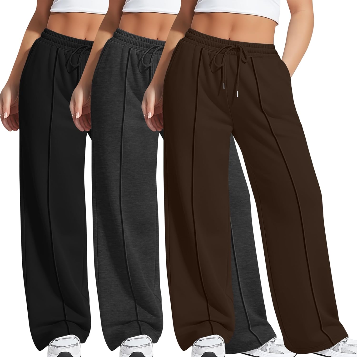 3 Pack Women's Plus Size Wide Leg Sweatpants Lounge Baggy Drawstring Pants Loose Casual Yoga Pants with Pockets