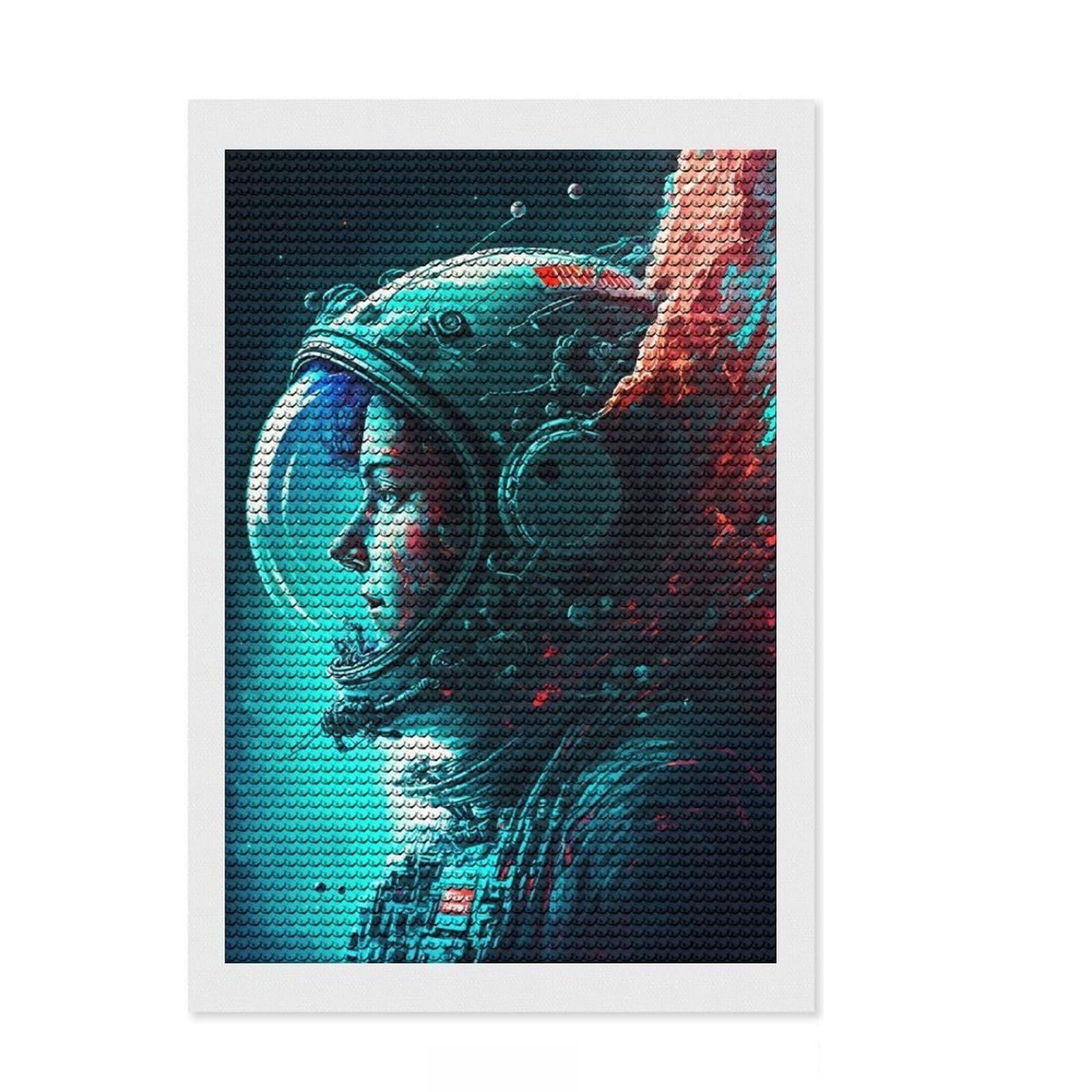 Junmoney Astronaut Life in Space Diamond Painting Set 8"x12", Stress Relief Craft, Finish and Display, Boho Decor, for Women, Sparkling Round Gems