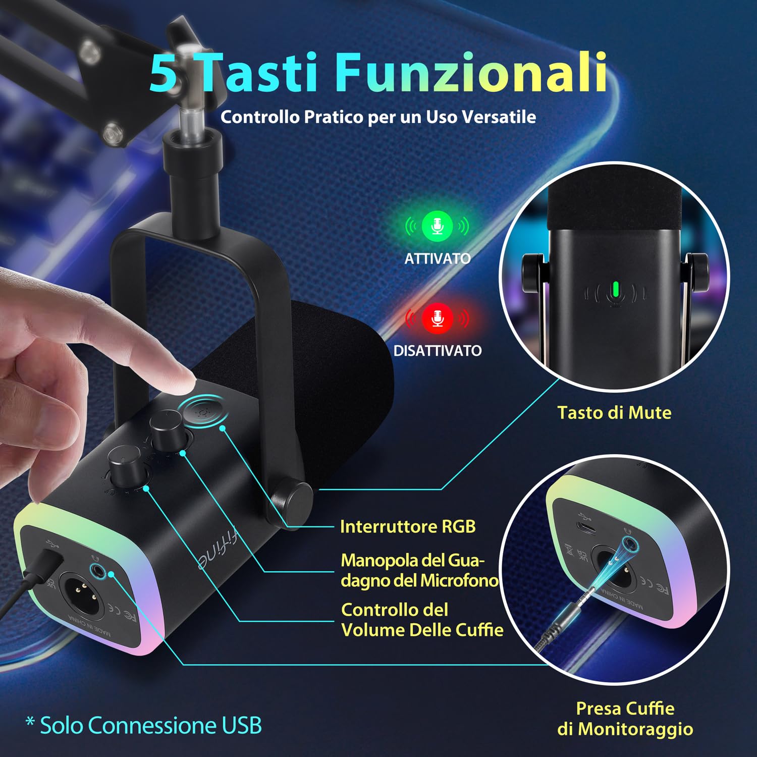 FIFINE XLR Streaming Microfono Kit Dinamico per Podcasting, Gaming USB per PC Mac PS4/5, Cardioide per registrazione vocale, giochi