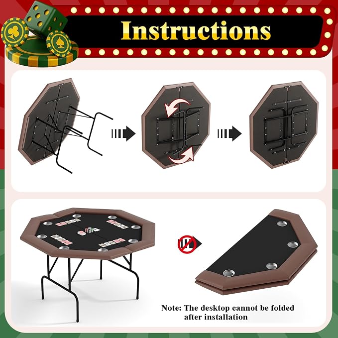 Mesa de Poker Plegable Octagonal 8 Jugadores miniatura 8
