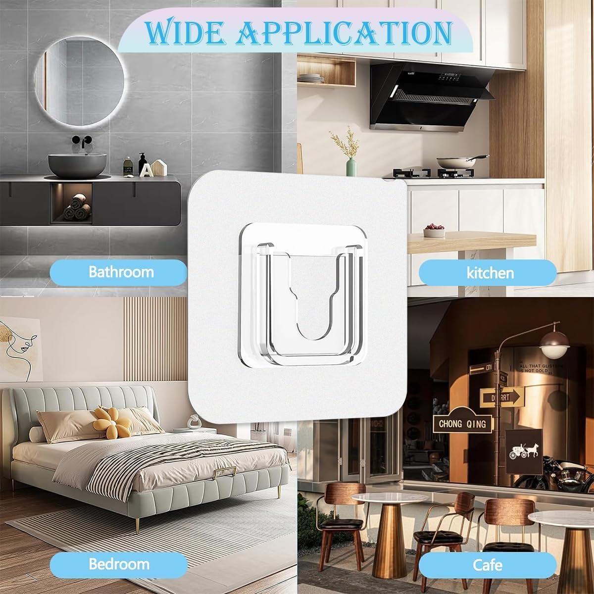 AEE® 10 Çift Yapışkanlı Geçmeli Asma Aparatı Kanca Askı Sabitleyici Klips Seti – Delmeden Montaj – Su Geçirmez Güçlü Yapışkan – Duş Rafı, Mutfak, Banyo ve Ev Düzenleyici Sabitleme Aparatı
