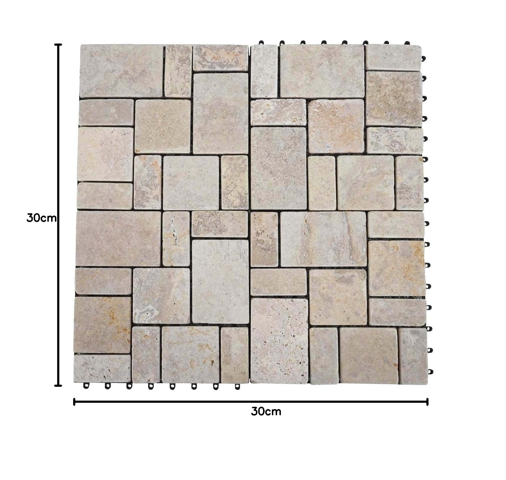 Mendler Stone Tile HWC-K70 - Baldosa para balcón o patio, piedra natural, 11 x 30 x 30 cm = 1 m², color blanco