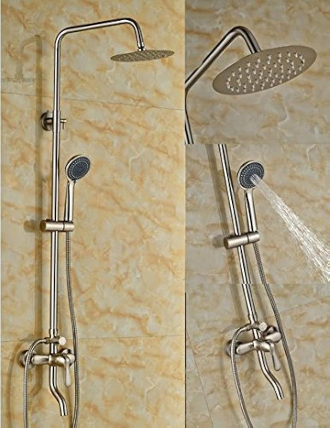 Pomme de douche pluie anti-calcaire 20,3 cm nickel brossé avec bec de baignoire encastré