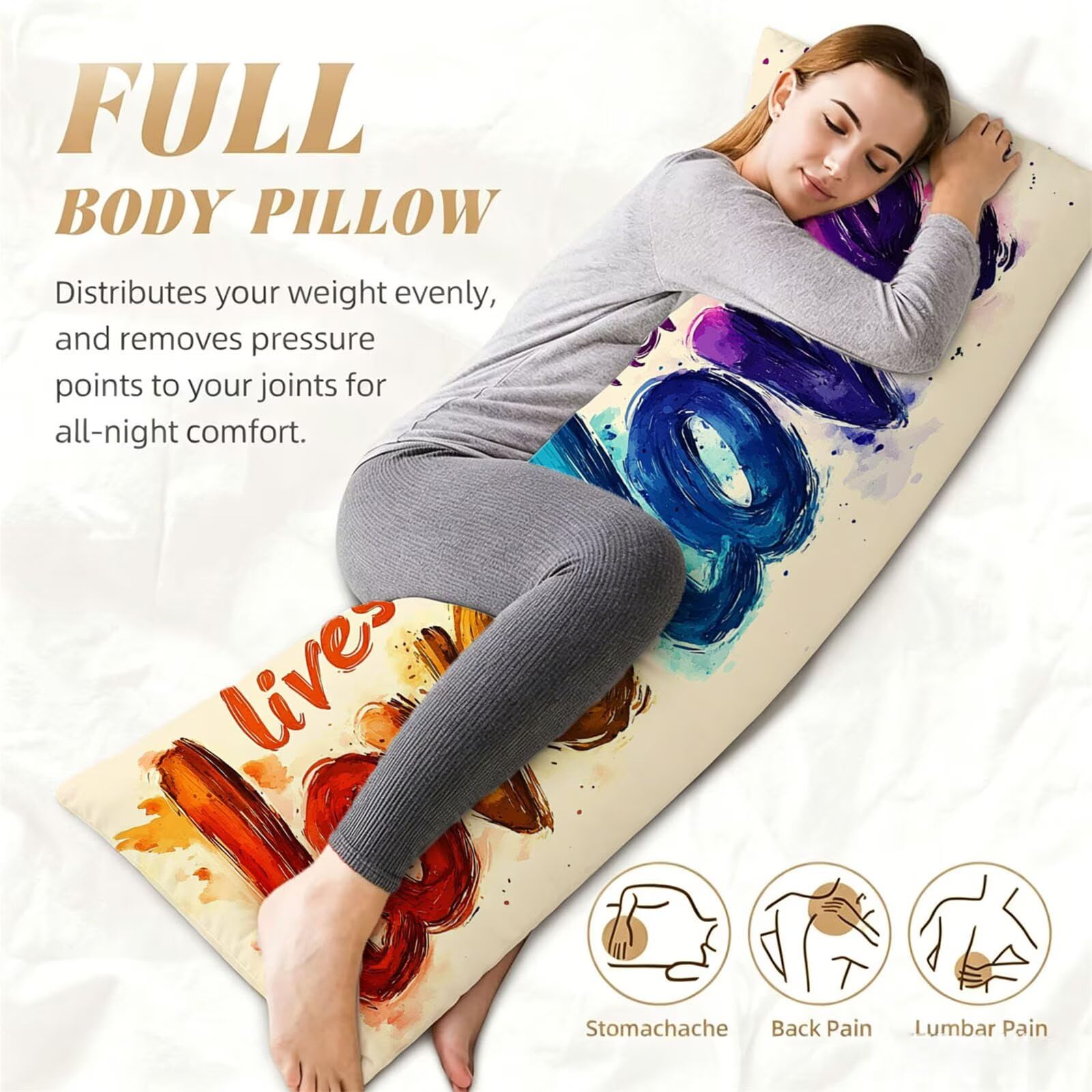 Funda de Almohada 60 x 180 cm Amar Protector Almohada 180 cm con Cremallera Invisible, Lino Durable y Transpirable Pillow Case Largas Beige Impresión a Doble Cara para Cama, Sofá y Dormitorio dg-432