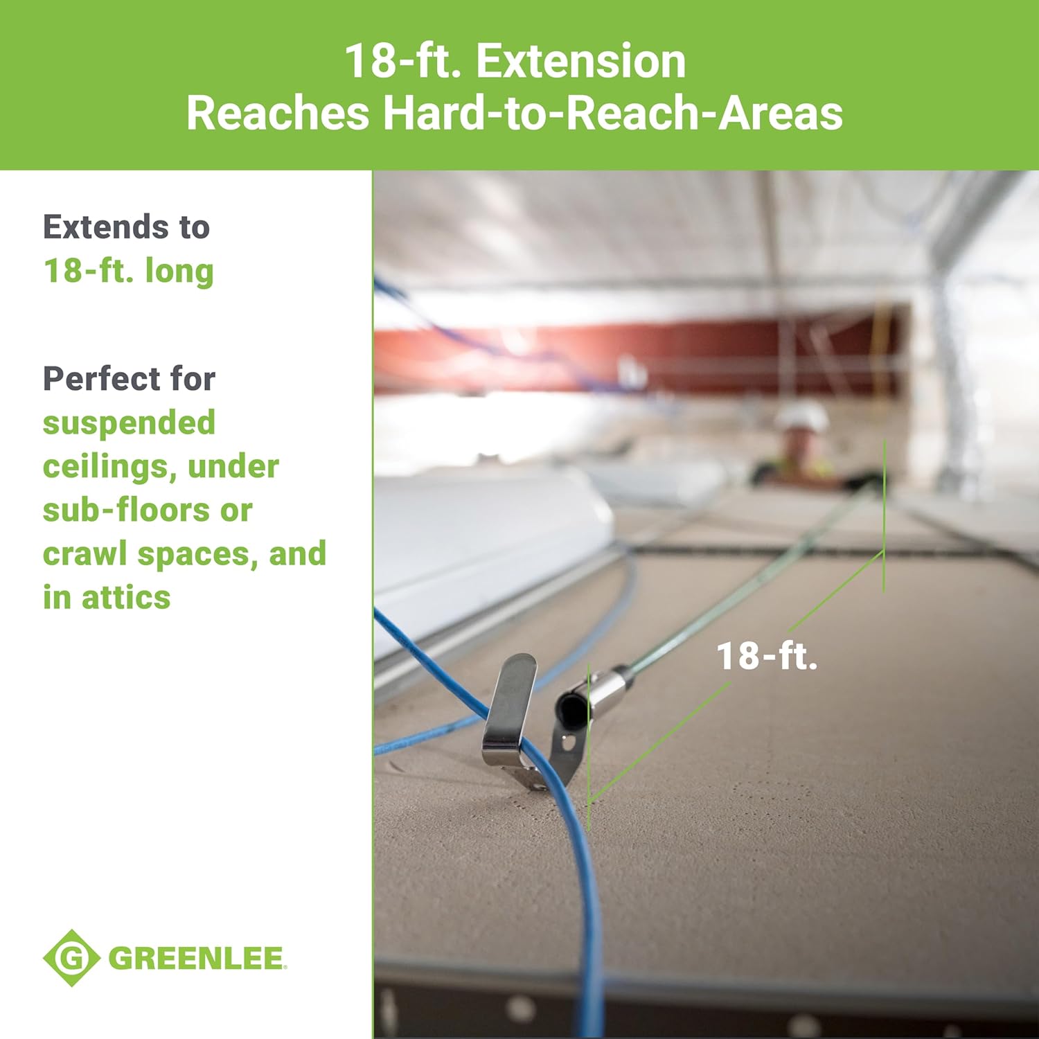 Greenlee FP18 Collapsible 18' Cable Pulling and Reaching Fish Pole, Far-Reaching Wire Pulling Tool for Pushing/Pulling Cables