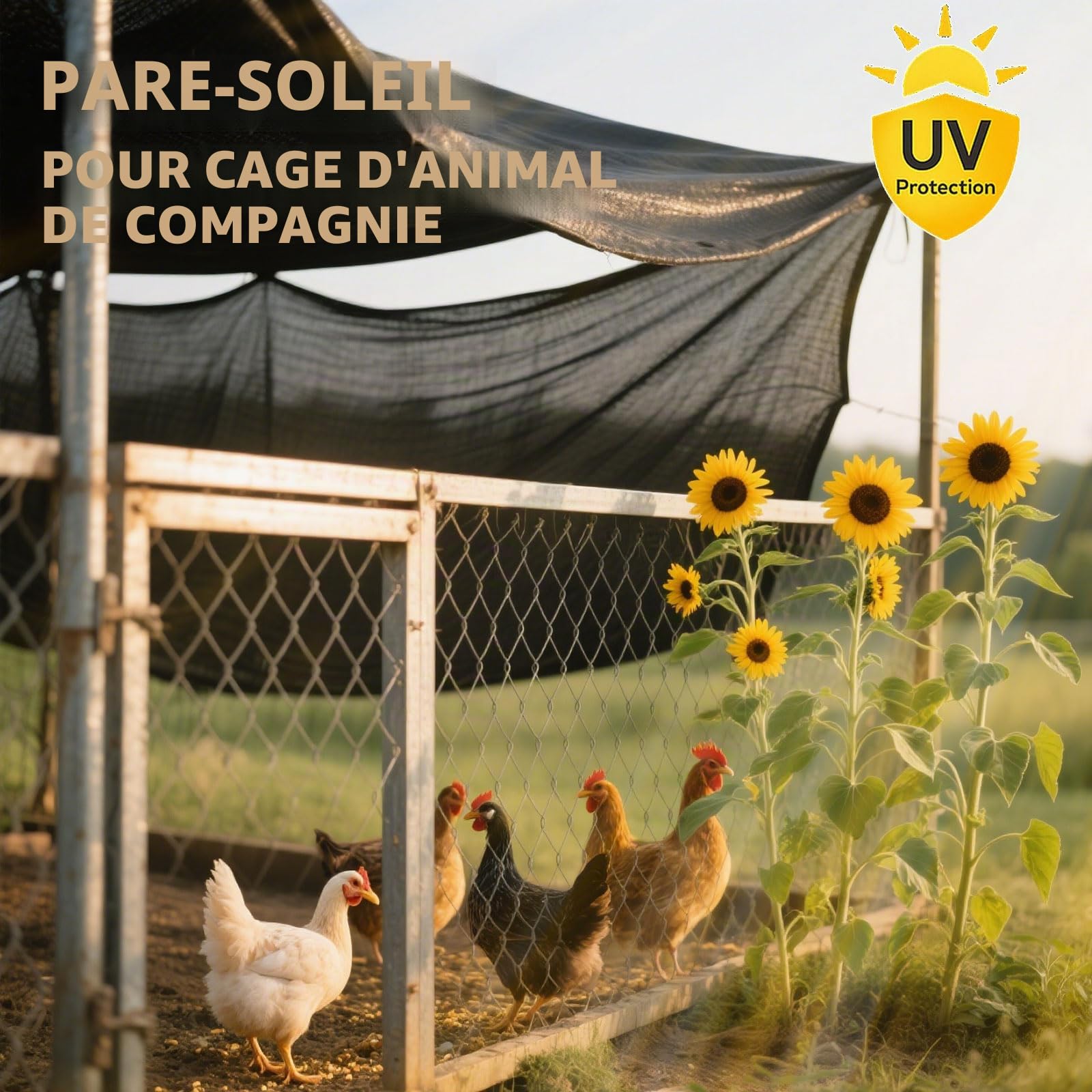 Oncpcare Couverture de cage à lapin 2x3M pour extérieur, bâche en maille de protection solaire UV 90% pour cage d'animaux de compagnie, couverture de poulailler pour lapin, poule, canard, chat, chien
