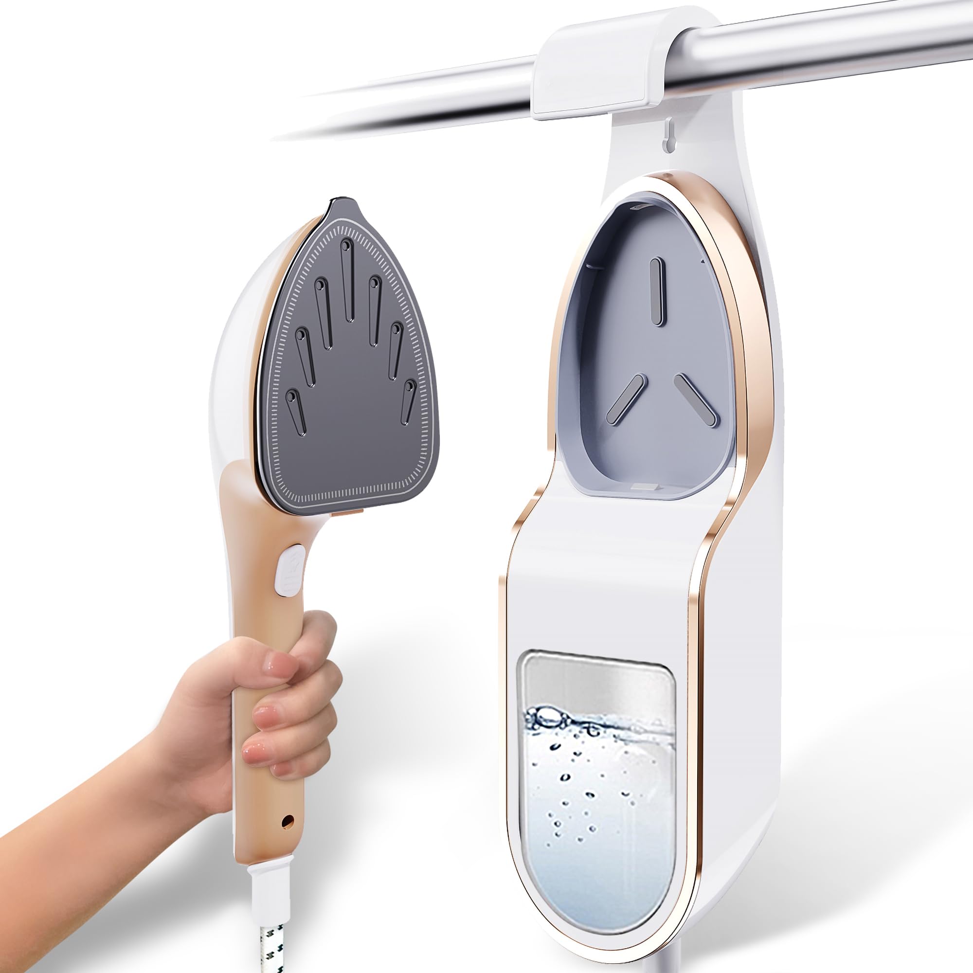 Hand Steamer for Clothes, Powerful Steam 1500W, 30 Seconds Fast Heating, Removable Tank 330ml, Leakproof and Automatic Shut-Off, 2-in-1 Clothes Steamer and Iron