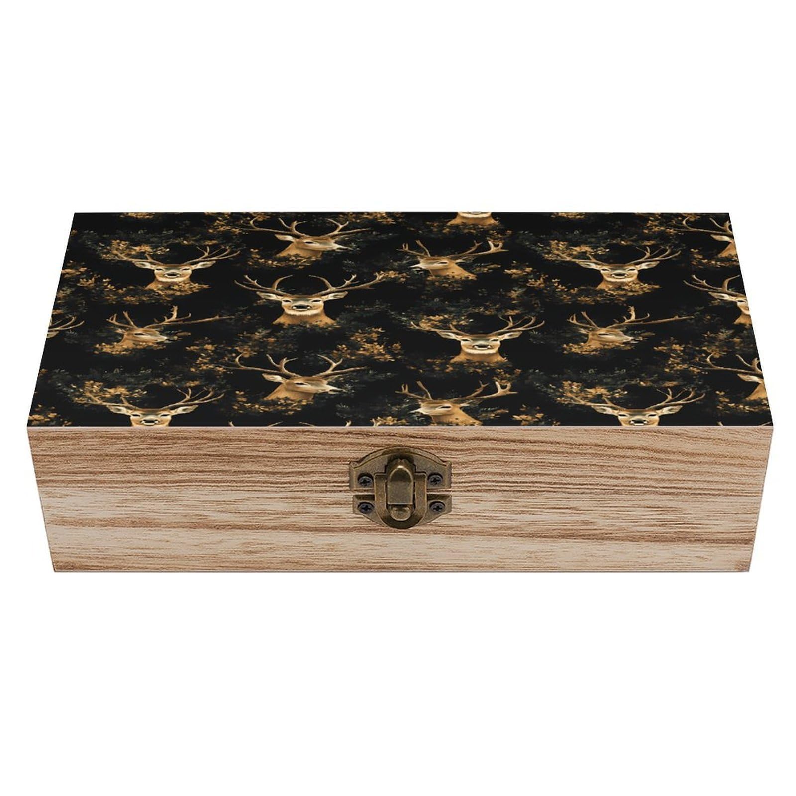 HLBSDM Camouflage Deer Hunting Pattern Wooden Storage Box with Front Clasp Vintage Keepsake Boxes for Jewelry Decorative Gift Ideas for Men Women