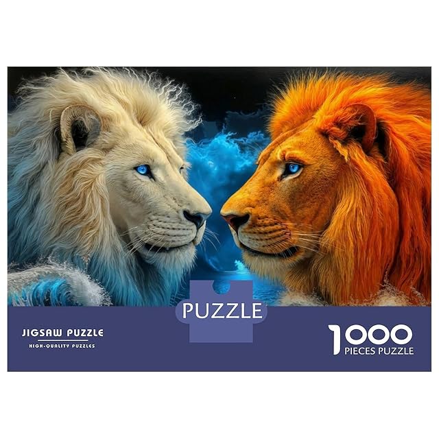 Foto 2 de 8 de Puzzle 1000 Piezas Leones Frente a Frente Cartón Grueso para Adultos Rompecabezas Educativo Temática Animal…