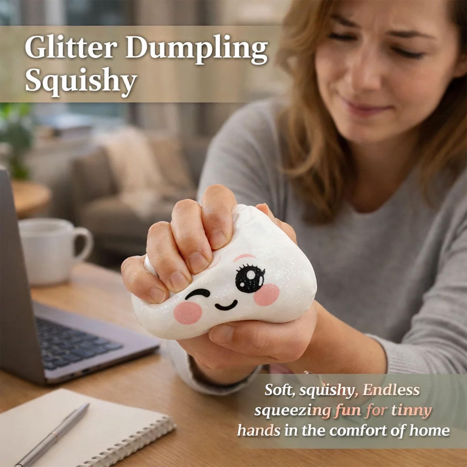 Dumpling Squishy, Squishy Dumpling Toy, Glitter Dumplings Squishiest Toy with Steamer Box, Stress & Anxiety Relief Toys for Kids & Adults Non-Edible (White) — view 5