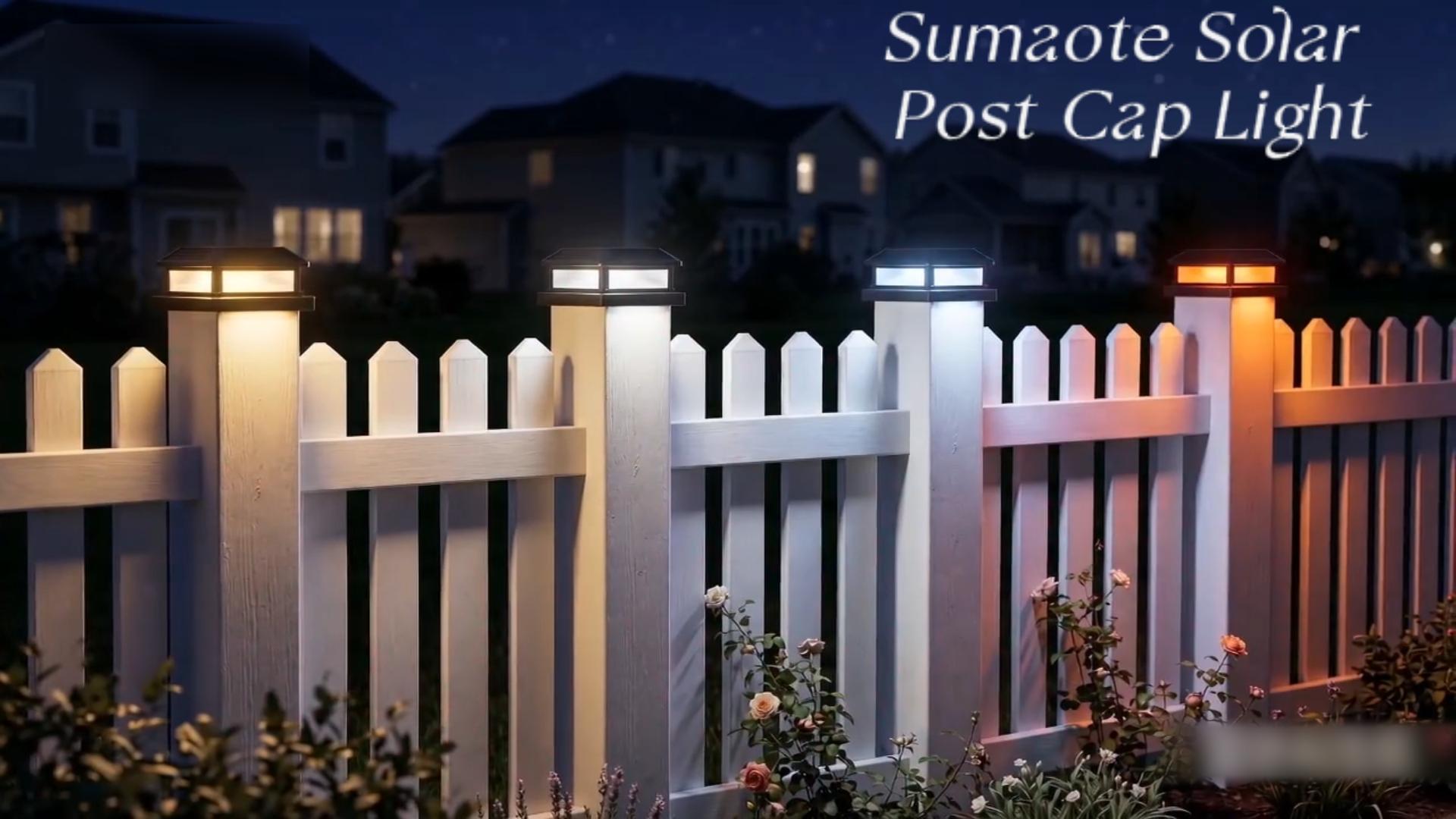 4 Pack Solar Post Cap Lights Outdoor with Flickering Flame & 3