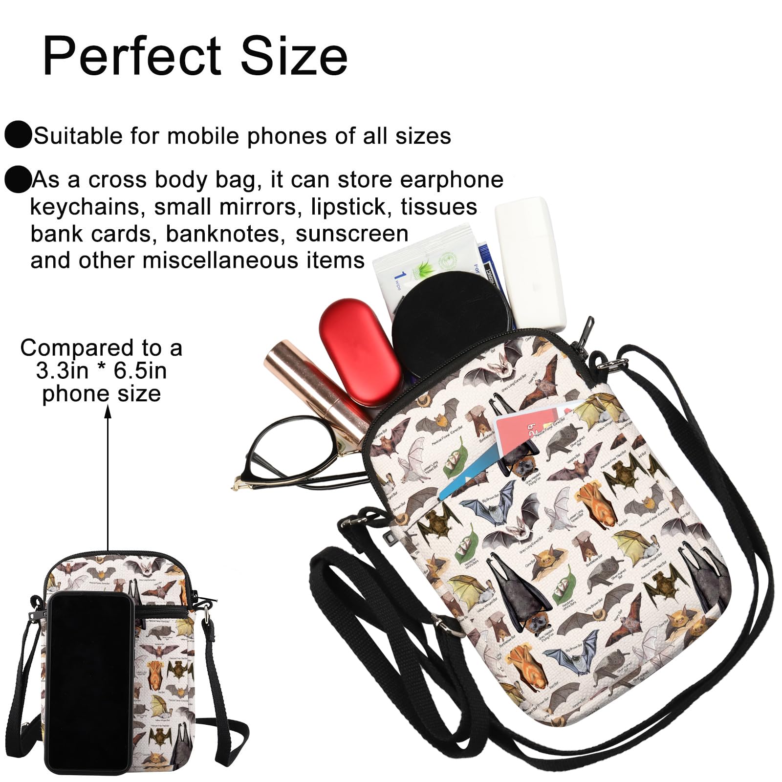 G2TUP Bat Crossbody Bag Bat Themed Gifts Bat Species Gifts Vampire Bat Gift Bat Lover Shoulder Bag