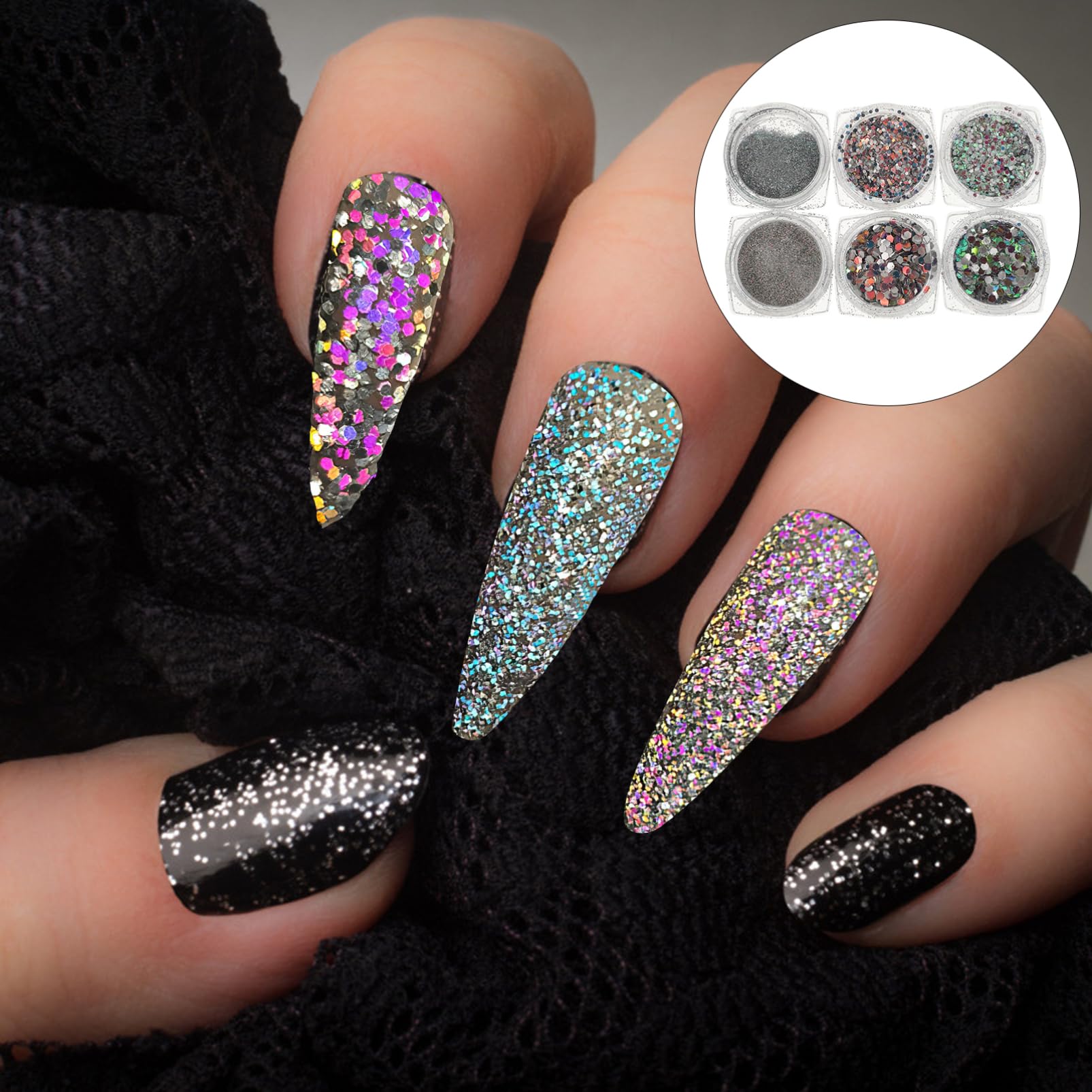 Beatifufu Nail Glitter Flakes Neon Reflective Diamond Glitter Long-Lasting Sparkle for Nails Art Sequins DIY Nail Polish Dec