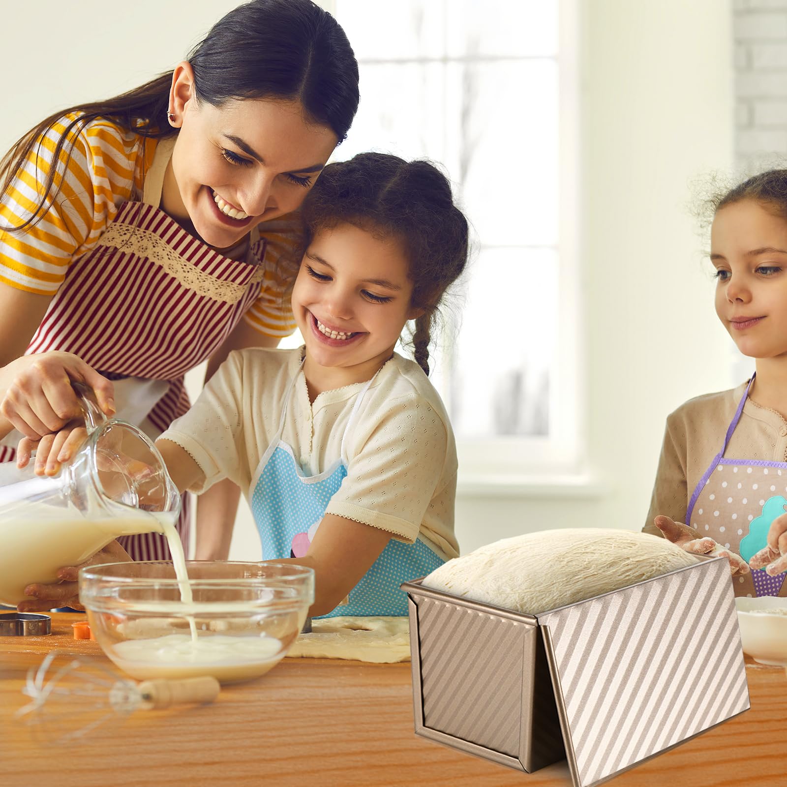 Set di 2 stampi antiaderenti per pane in cassetta con coperchio, ideale per cuocere pane, toast, panini e torte, perfetto per grigliare e cucinare (oro rosa)