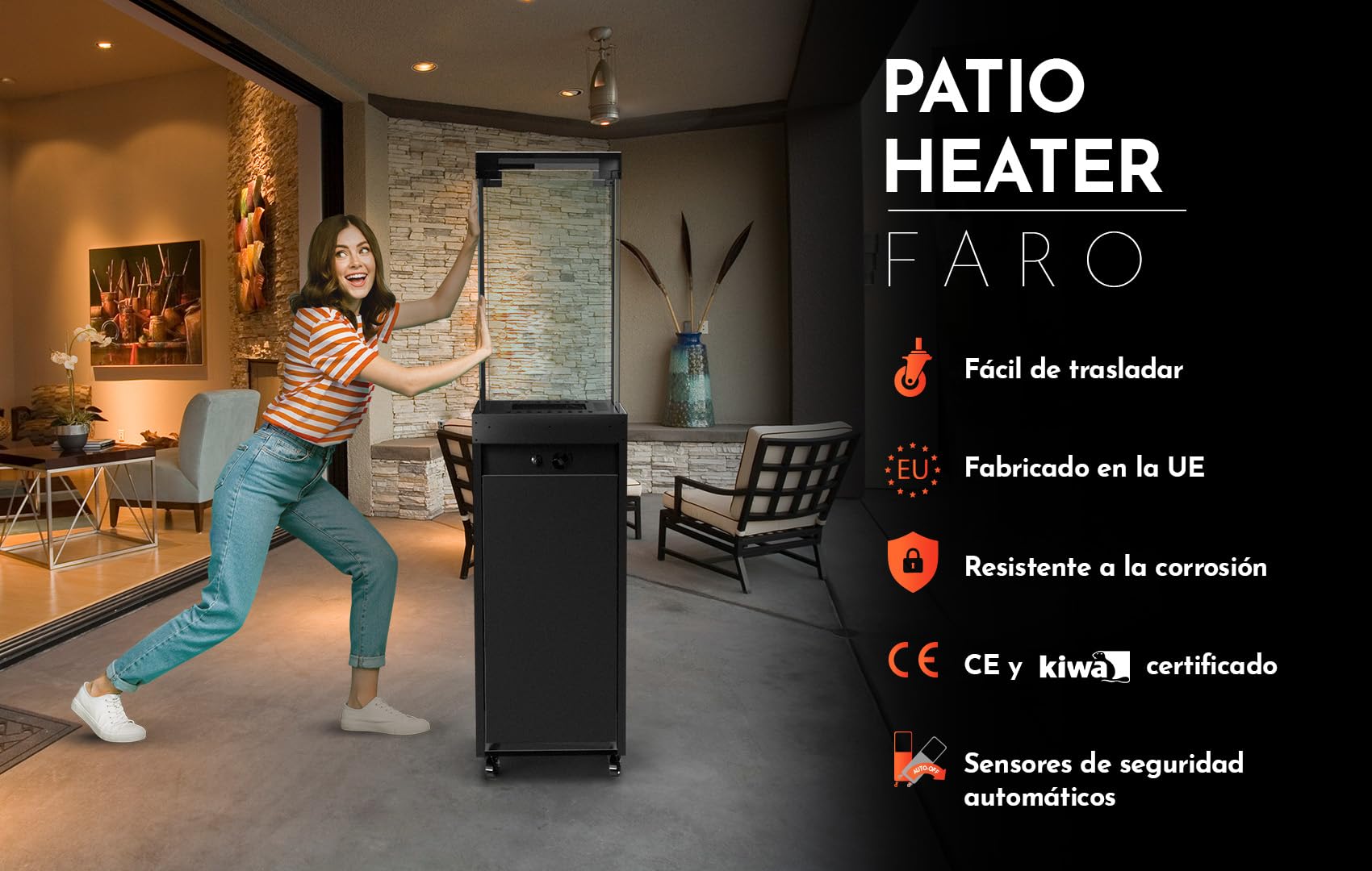 Planika Faro - Estufas de Exterior de Gas para terraza GPL 8KW 55 Horas, Calentador de Patio, Estufa de propan Exterior (Cubierta y regulador incluidos)