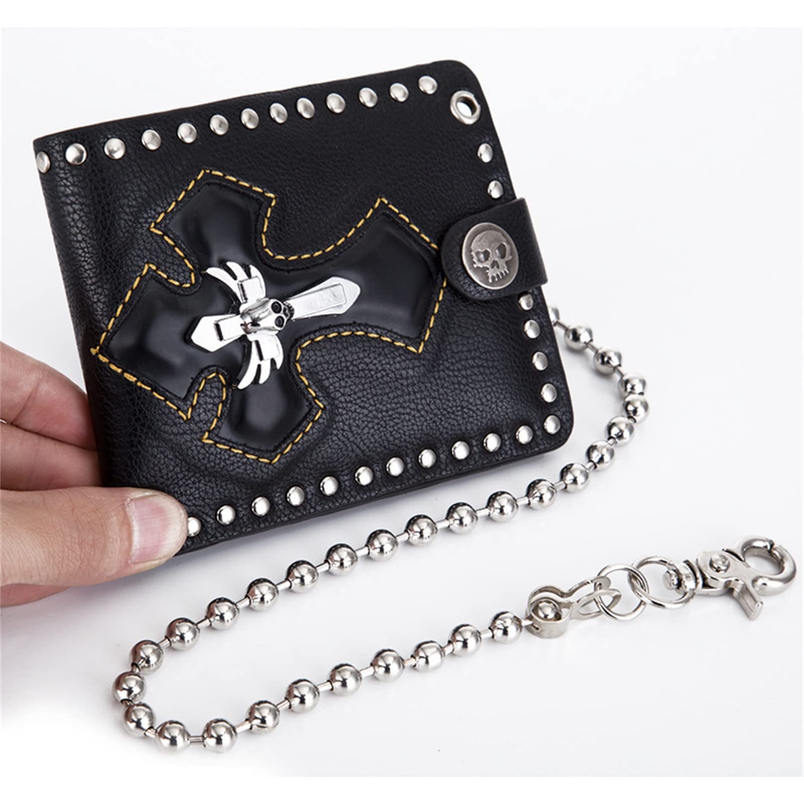 Cartera con Cadena para Hombre Cartera Punk for Hombre, Billetera Personalizada con Cruz y Cadena, Billetera de Motociclista