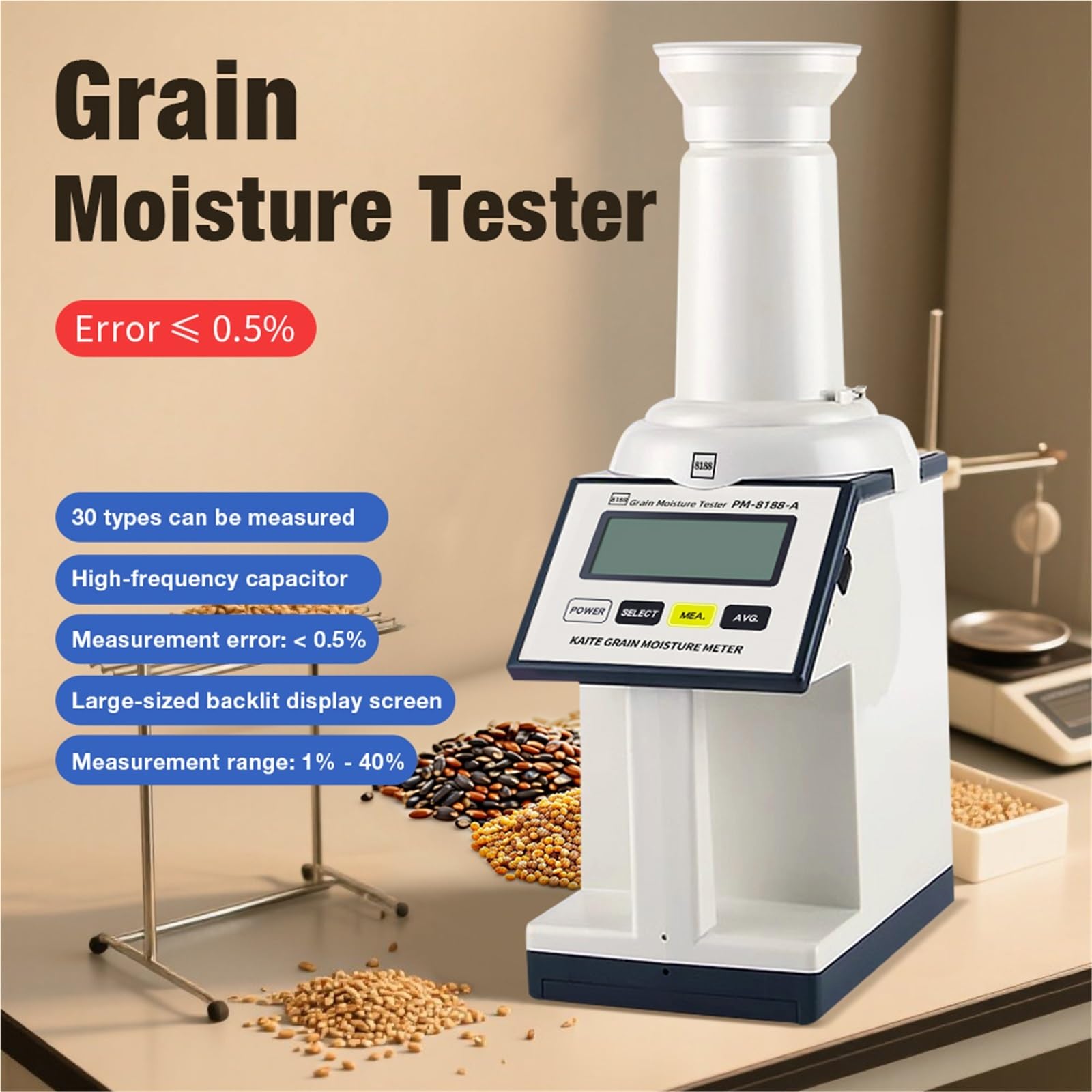 Humidimètre, PM-8188-A testeur d'humidité des grains humidimètre de café cacao détecteur teneur en eau maïs blé