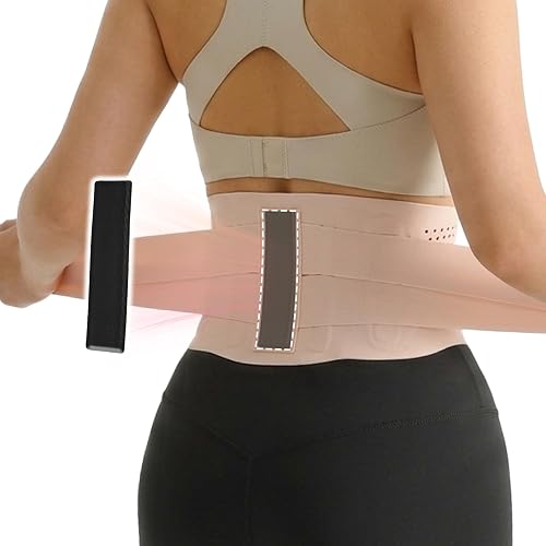 Ultra Thin Back Brace with 3D Lumbar Pad for Lower Back Pain Relief, SuMade Breathable Unisex Lumbar Support Invisible Adjustable Lower Back Support Brace for Sciatica Scoliosis, Pink,S(WAIST:26"-28")
