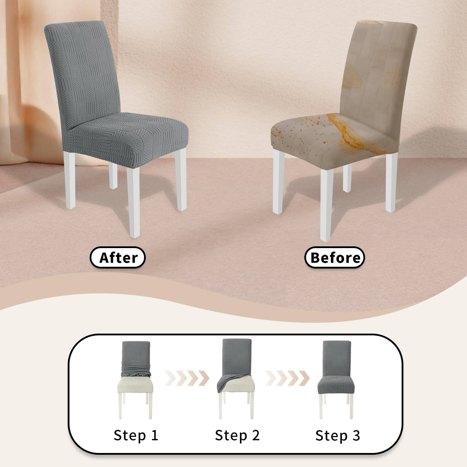 Ystyle Stretch Stuhlhussen 6er Set, Stuhlbezug Elastisch Abnehmbarer Waschbarer,Universal Langlebig Stuhlbezüge, Für Hotel Bankett Küche Restaurant Hochzeit Party, Hellgrau