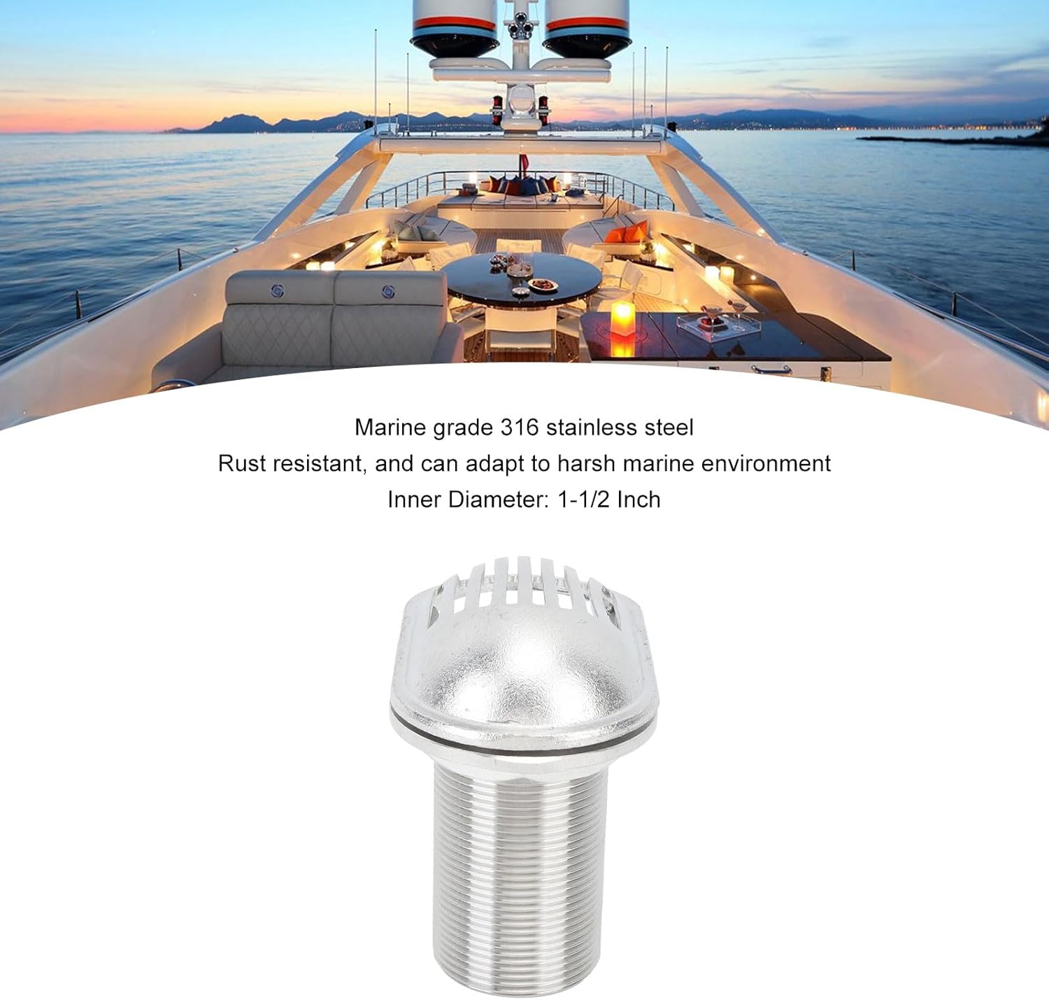 1-1/2 Marine Boat Intake Strainer, 316 Stainless Steel Embedded Thru Hull Water Pickup Filter Scoop, Thru Hull Fittings for Boats Inlet 1/2 Filter Scoop for Yacht, Marine Boat, Kayak etc