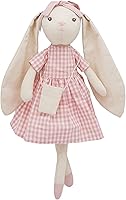 MikeeFluffie 15" Bunny Stuffed Animal Plush Doll in Pink Plaid Dress - Soft Linen Cotton Easter Gift for Girls 3-5 Years