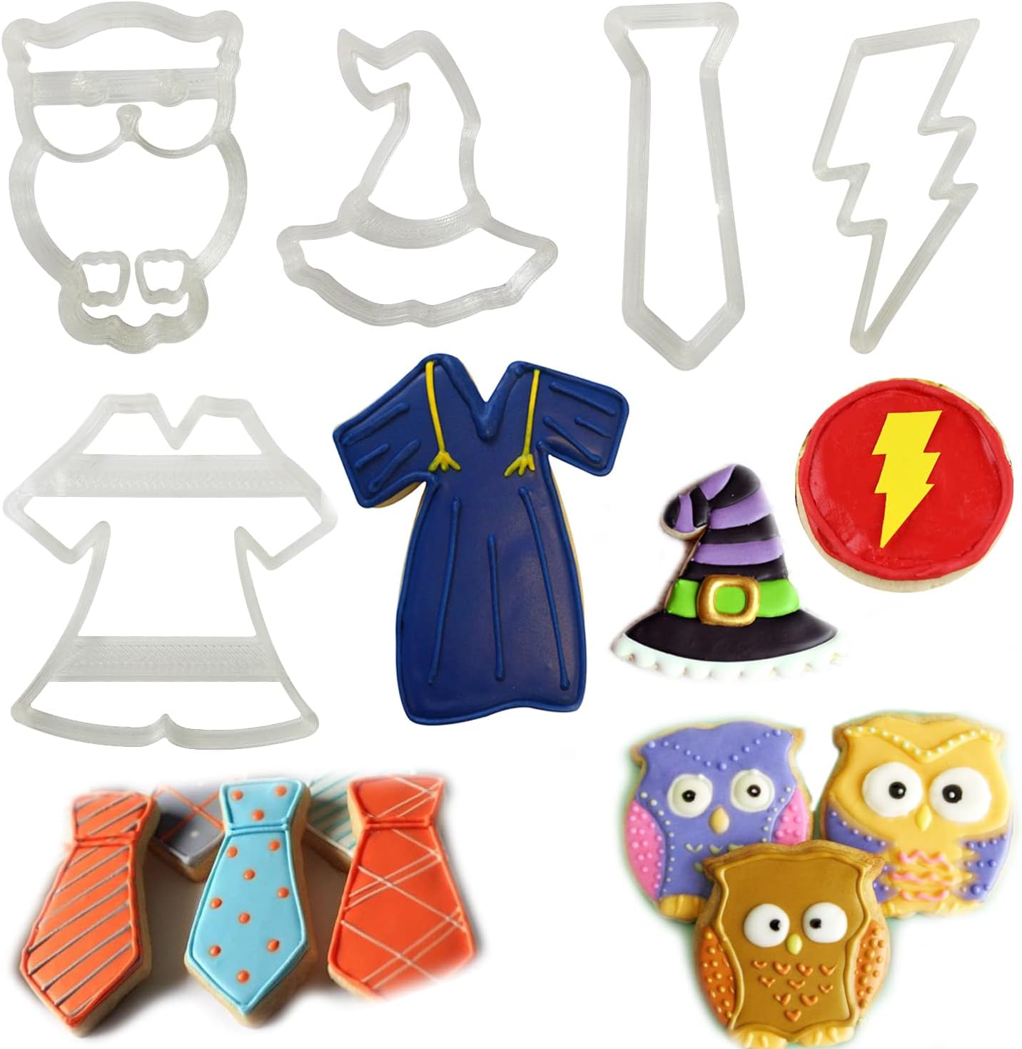 Harry Potter Theme Cookie Cutter Fondant Cutter Witch hat Robe Flash Strike tie and owl Shape Dough Fondant Clay Cutter DIY Cookie Tool 5 Pieces by OHM