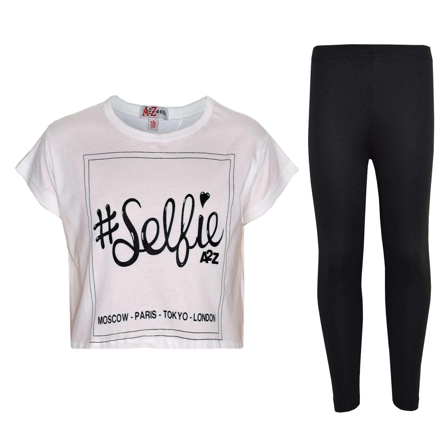 A2z 4 Kids Girls White Baby Crop Top Selfie Legging - New Crop Top #Selfie Leg 9-10