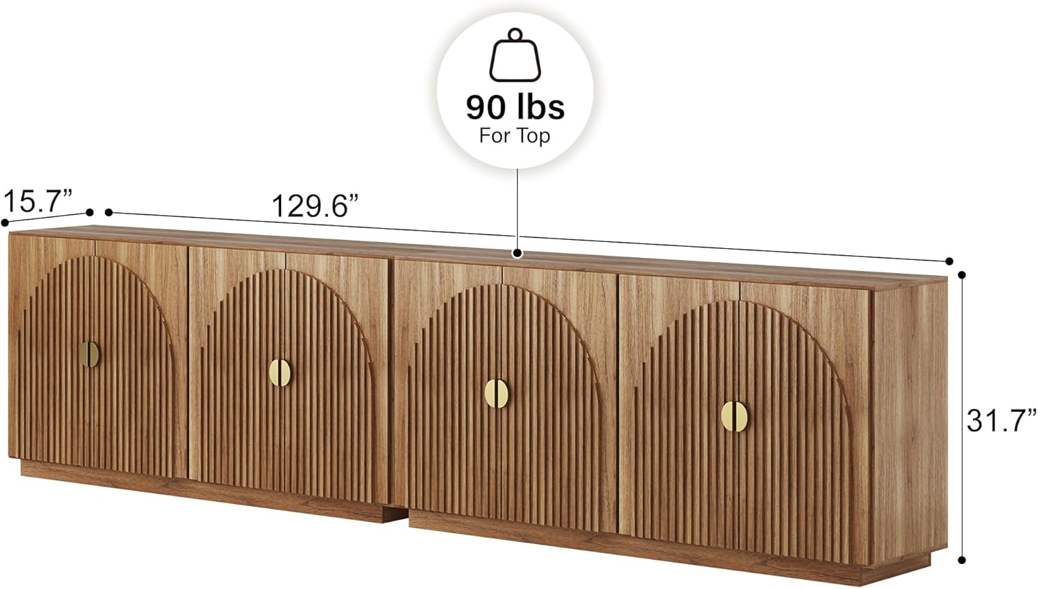 BELLEZE Set of 2 Fluted Buffet Cabinet with Storage, 65 Inch Symmetrical Arc Accent Sideboard Large Console Table for Dining Room, Kitchen, and Living Room (Caramel Brown) 2 65 Inch Caramel Brown