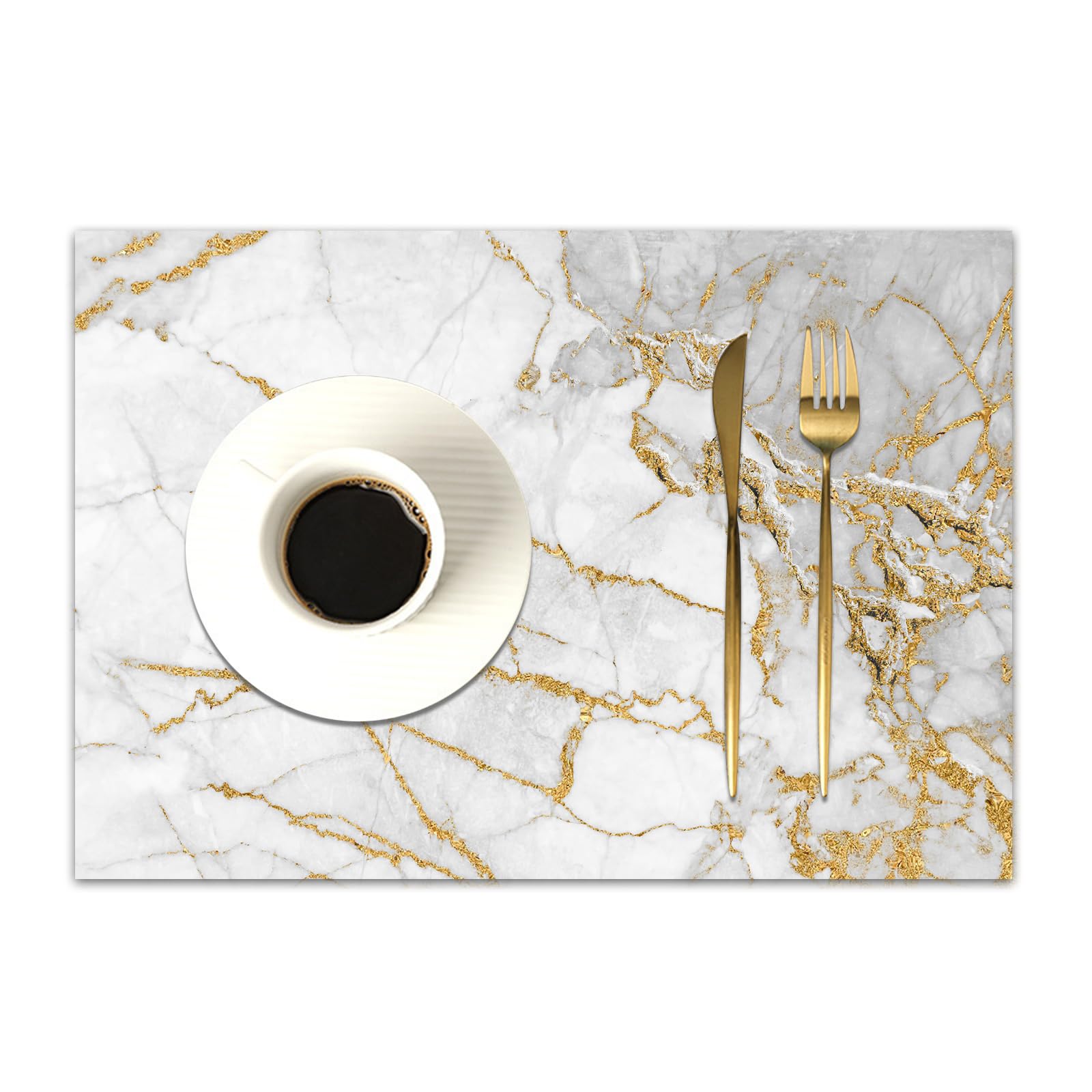 DASNK Table Mats Set of 4 Woven Vinyl Place Mats for Dinner Table Washable & Durable Indoor/Outdoor Use Table Accessories,White gold marble texture pattern background with high resolution,12x18in