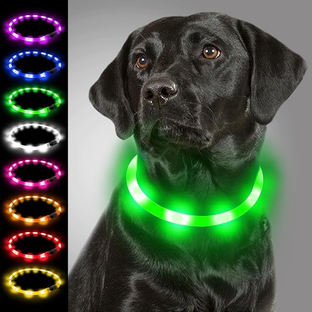 Joytale Light Up Dog Collar,LED Flashing Dog Collar for Night Walking, Illuminated USB Rechargeable Glow Collars for Puppy Small Medium and Large Dogs,Green