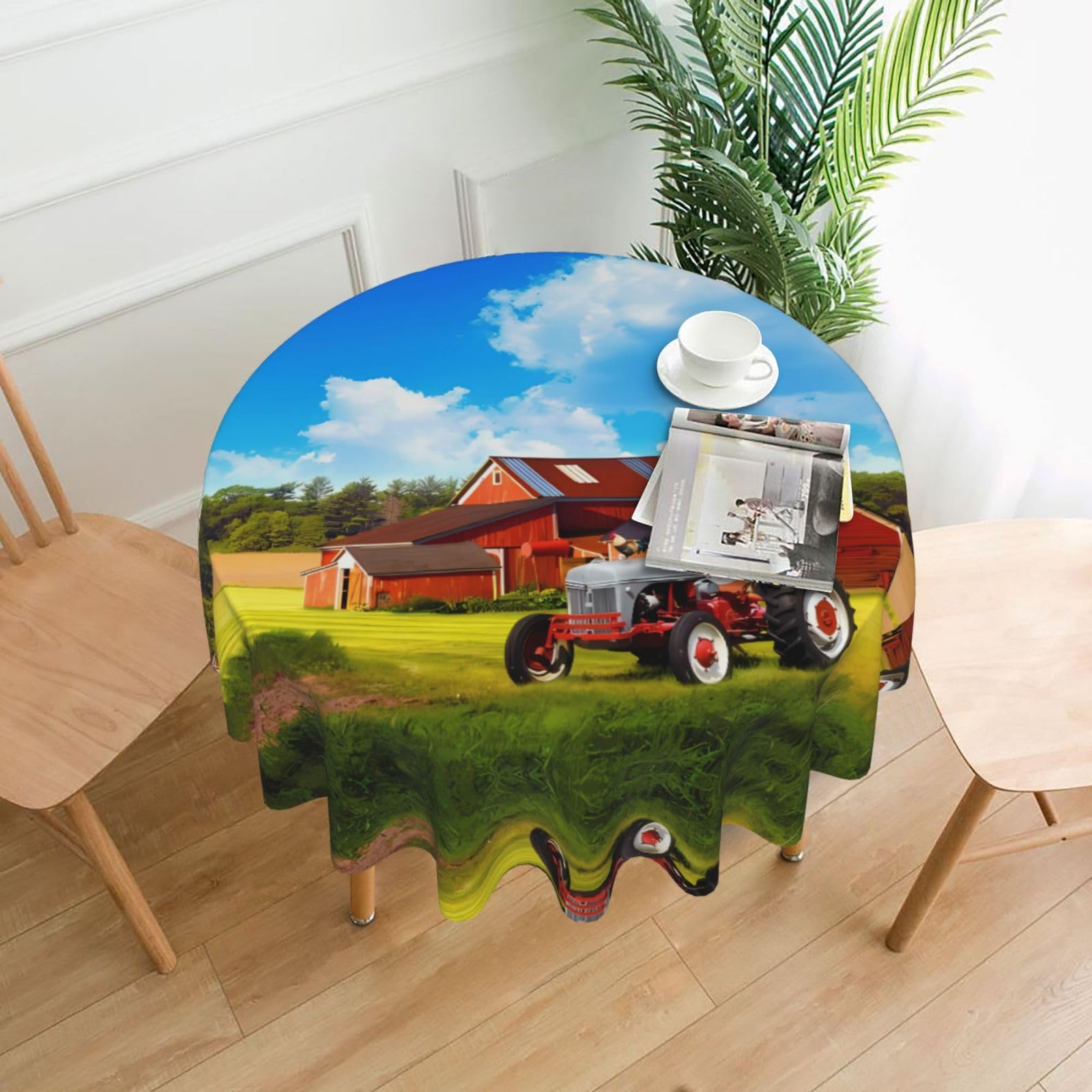 YYHHAOFA Company Farm Tractor Prints 60in Round Decorative Tablecloth – High-Grade Polyester Throw Cover for Dining, Parties, and Outdoor Events