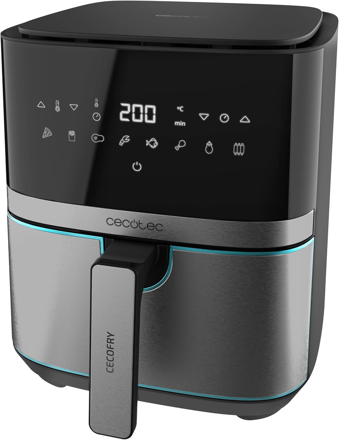 Cecotec Cecofry Full InoxBlack 5500 Pro Freidora de Aire Caliente 5,5 L, 1700 W, Diet y Digital, Panel Táctil, Acabado en Acero Inoxidable, Tecnología PerfectCook, Termostato, 8 Modos