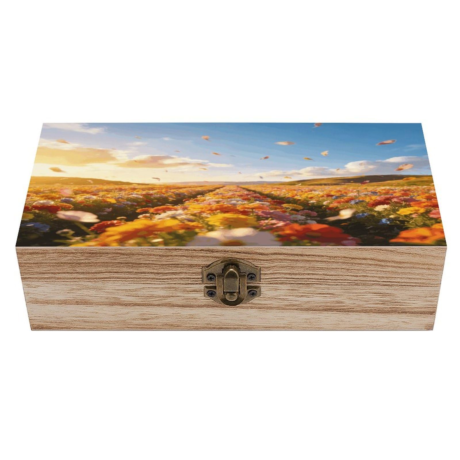 LZQPOEAS Spectacular Flower Field Scenery Wooden Keepsake Box Wooden Storage Box Container with Hinged Lid Beautiful Wood Memory Box Decorative Jewelry Case for Crafts Art Hobbies & Trinket Storage