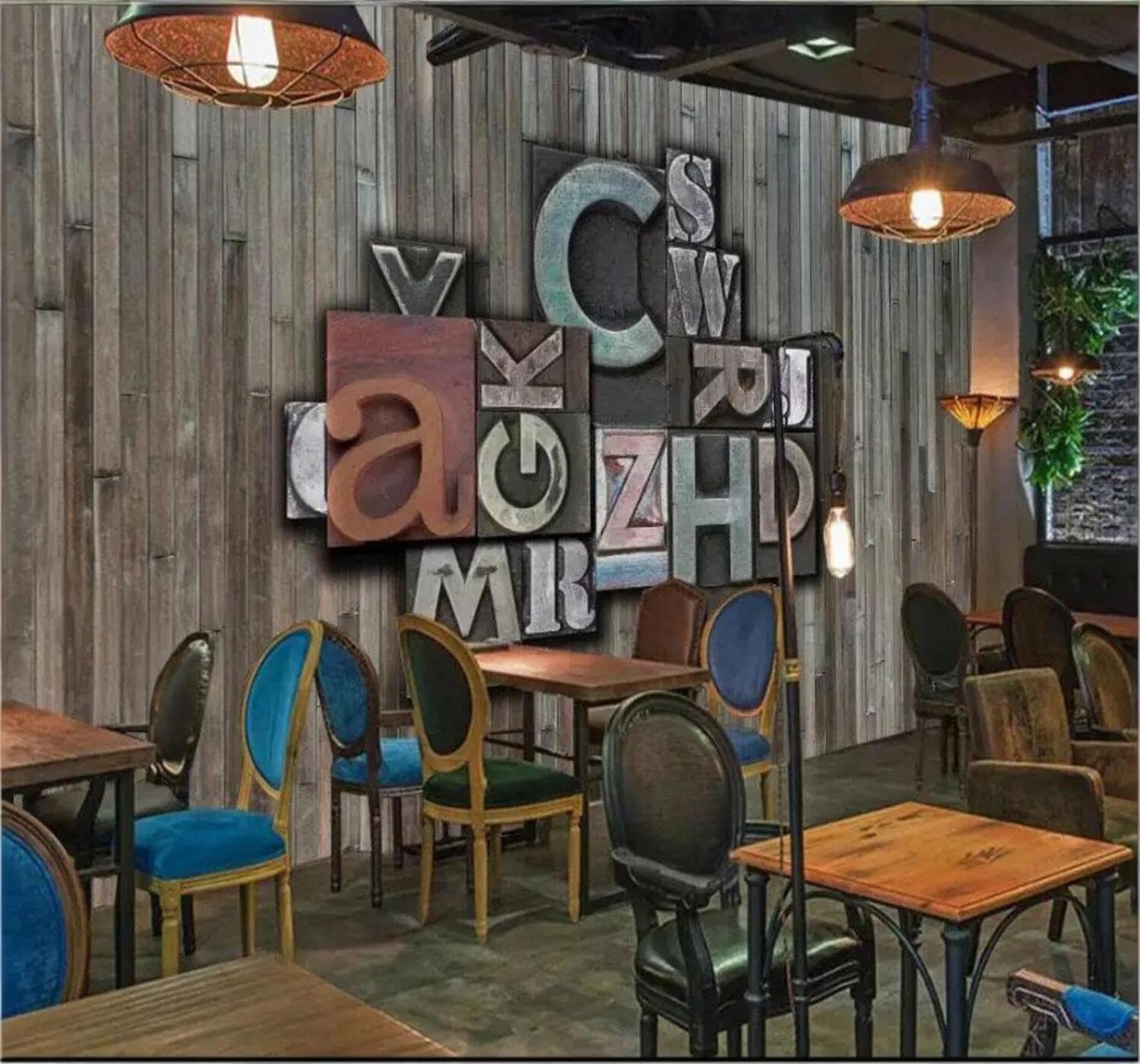 Tzxztt Vintage Wood Grain Creative Metallic Letters Modern 3D Wallpaper Premium Textured Silk Neutral Tones Material Ideal for Living Room Bedroom-400cm×280cm