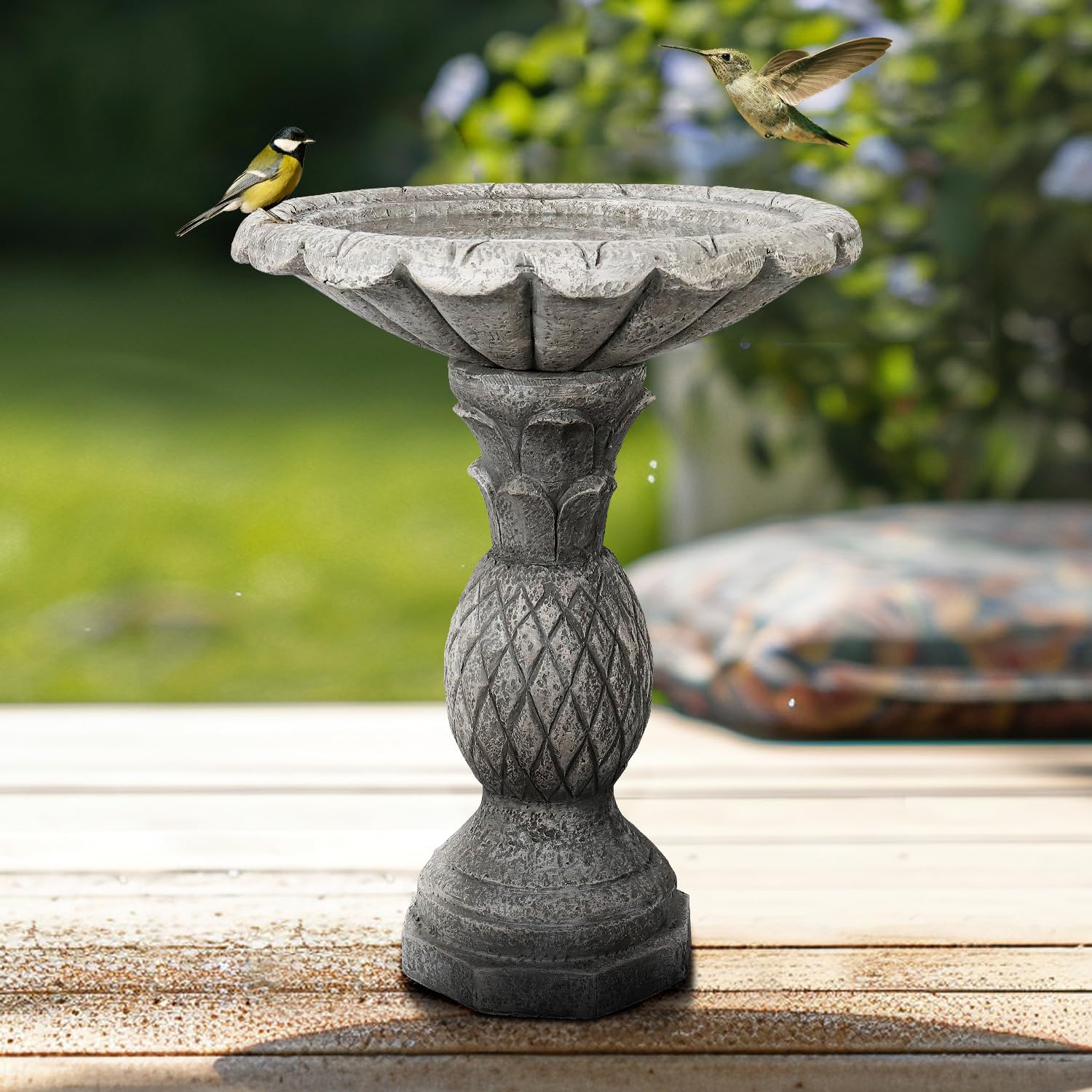 SunJet Pineapple Concrete Bird Bath