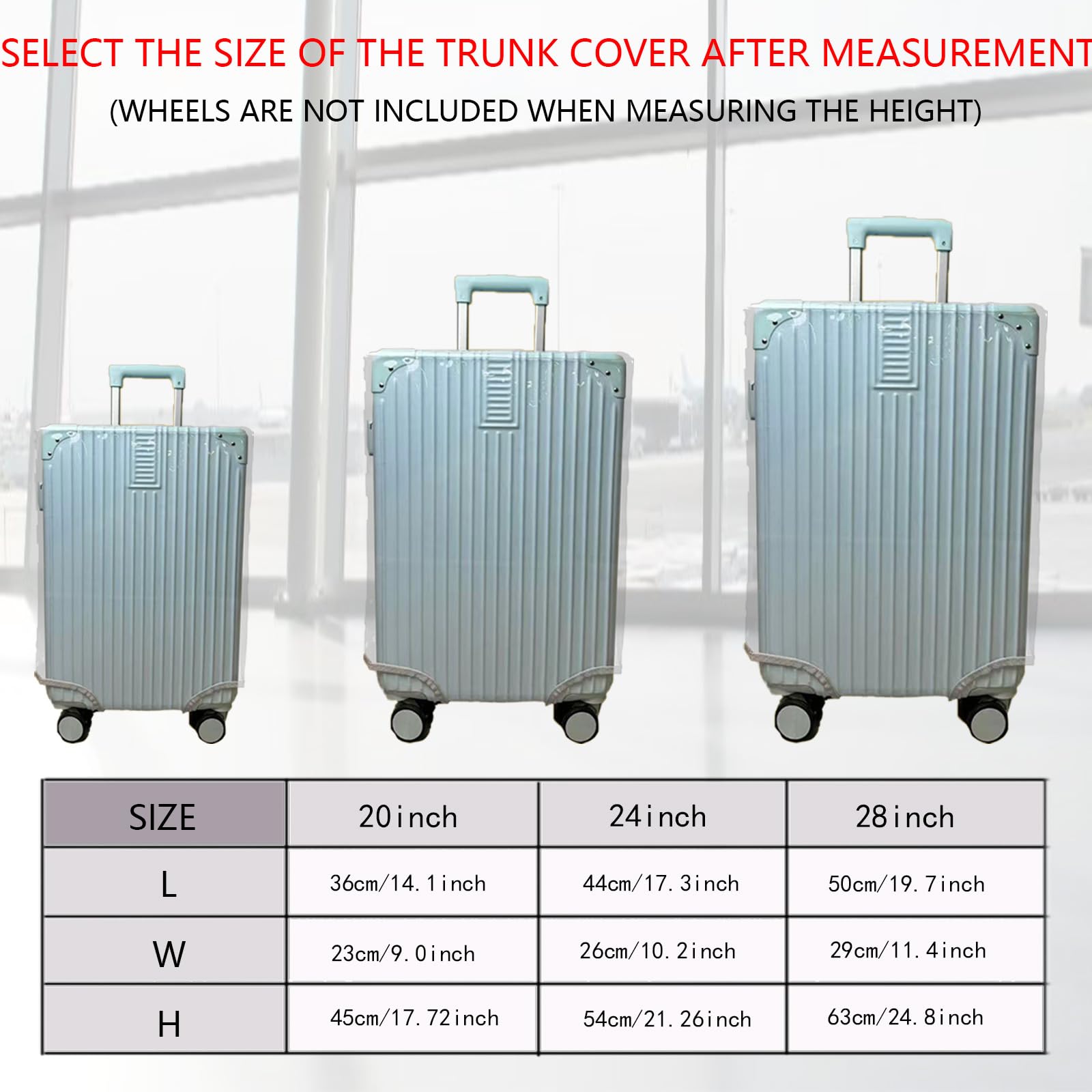 Funda de equipaje de PVC grueso para maleta, protector transparente para tapa de maletero, impermeable y resistente a los arañazos, transparente(full clear), Set 20/24/28inch, Totalmente
