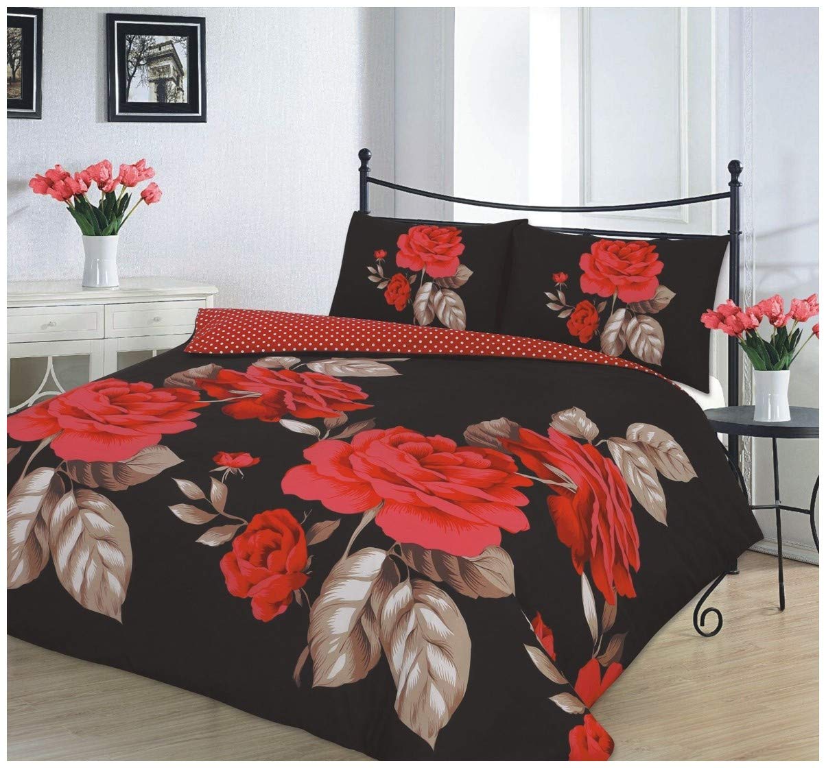 GoldStar® Jacob Black Red Double Size Duvet Cover Bedding Set