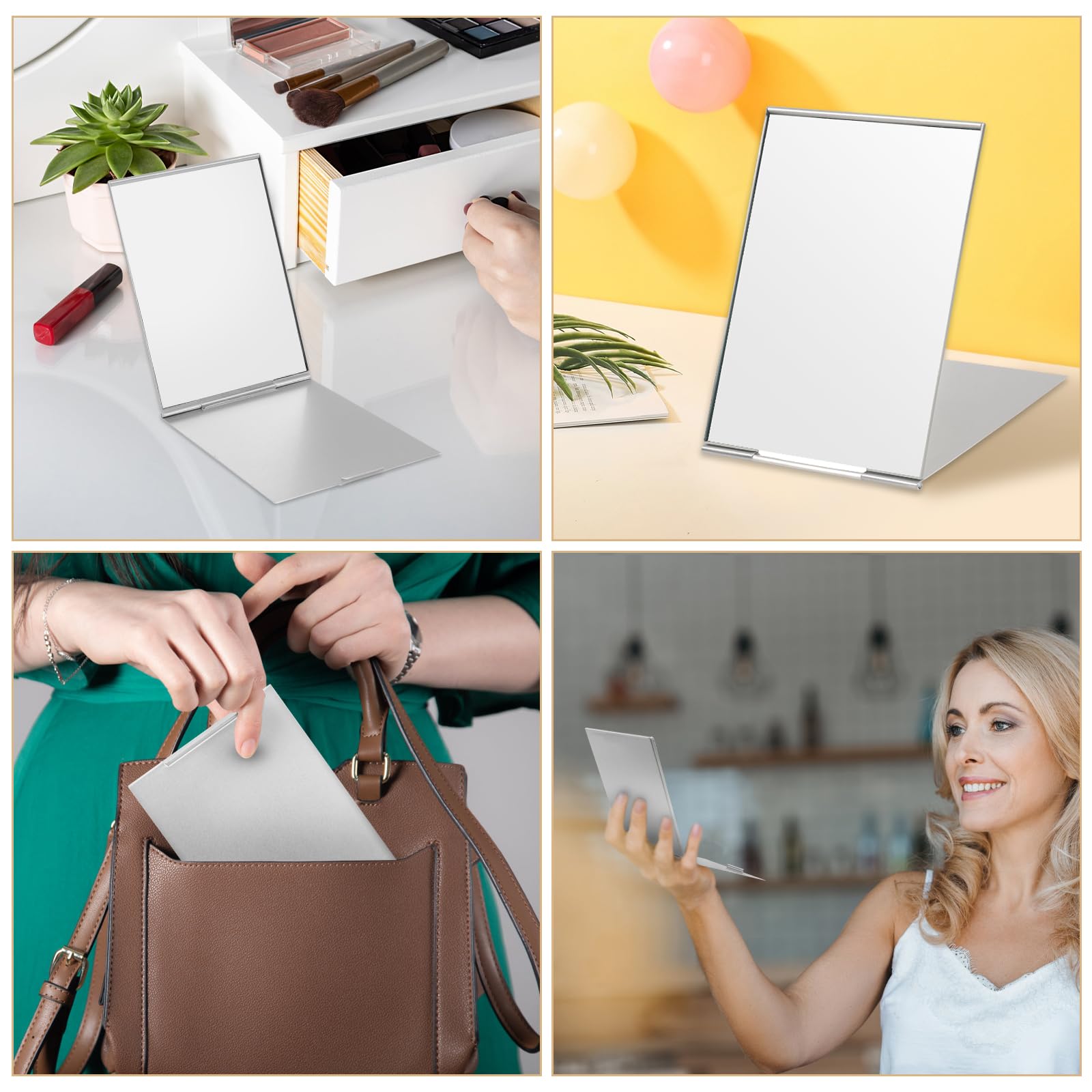OSDUE Specchio Portatile Pieghevole, Specchi da Tavolo, Specchio per il Trucco Super HD Portatile, Specchio da Viaggio Pieghevole, Specchio Compatto e Tascabile Ideale, Specchio Piccolo, Argento