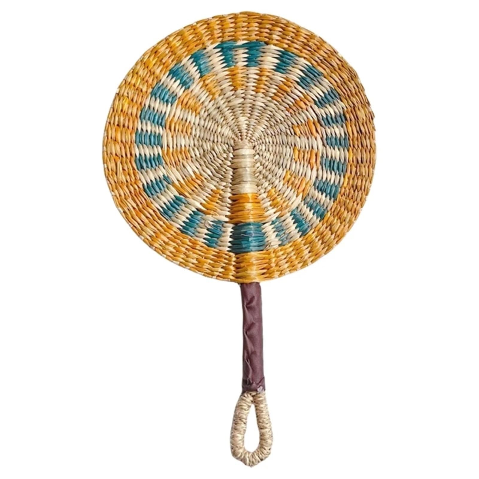 WJLYDM Woven Straw Fan Summer Cooling Grass Handwoven Handmade Hanging Decorations For Bedroom Wedding(Color06)