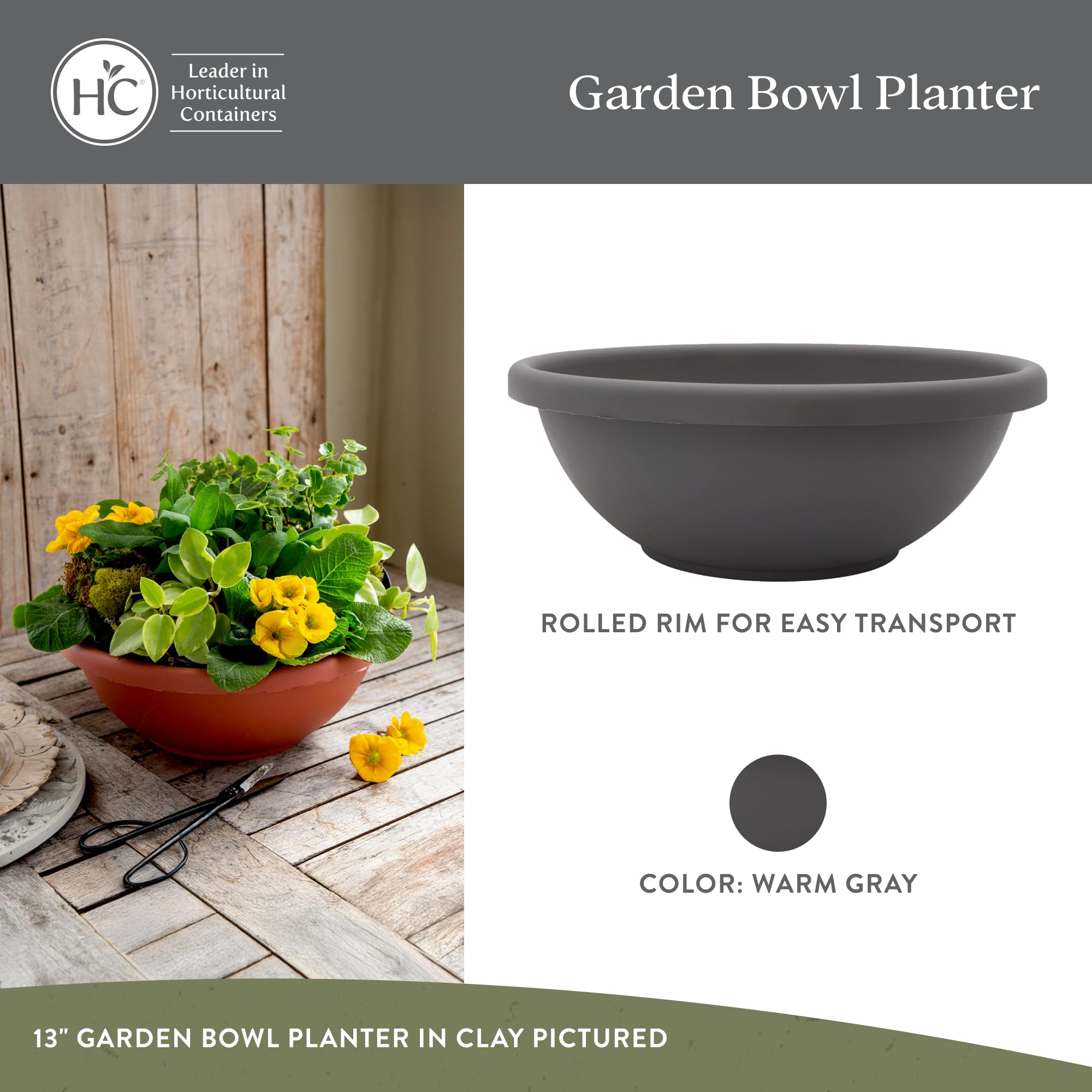 The HC Companies 20 Inch Large Garden Bowl Planter - Shallow Plant
