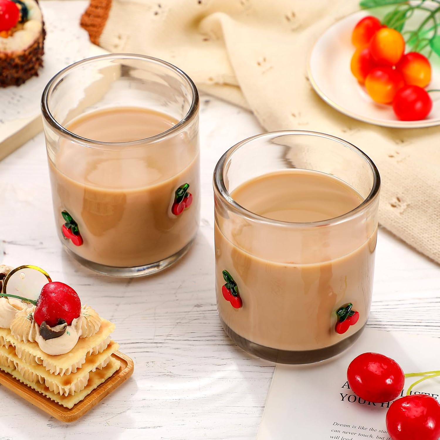 Icon Juice Glasses, 14oz Stemless Wine Drinking Juice Glass Cup for Valentine Party Supplies Gift(2 Pcs,Cherry) - Image 6